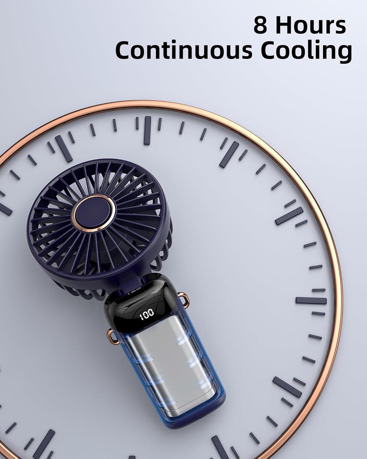 Koonie Portable Handheld Fan, Battery Operated Fan with Base, 8 Hours, Digital Display, 5 Speeds, 90° Ajustable, Rechargeable Mini Fan for Outdoor Indoor