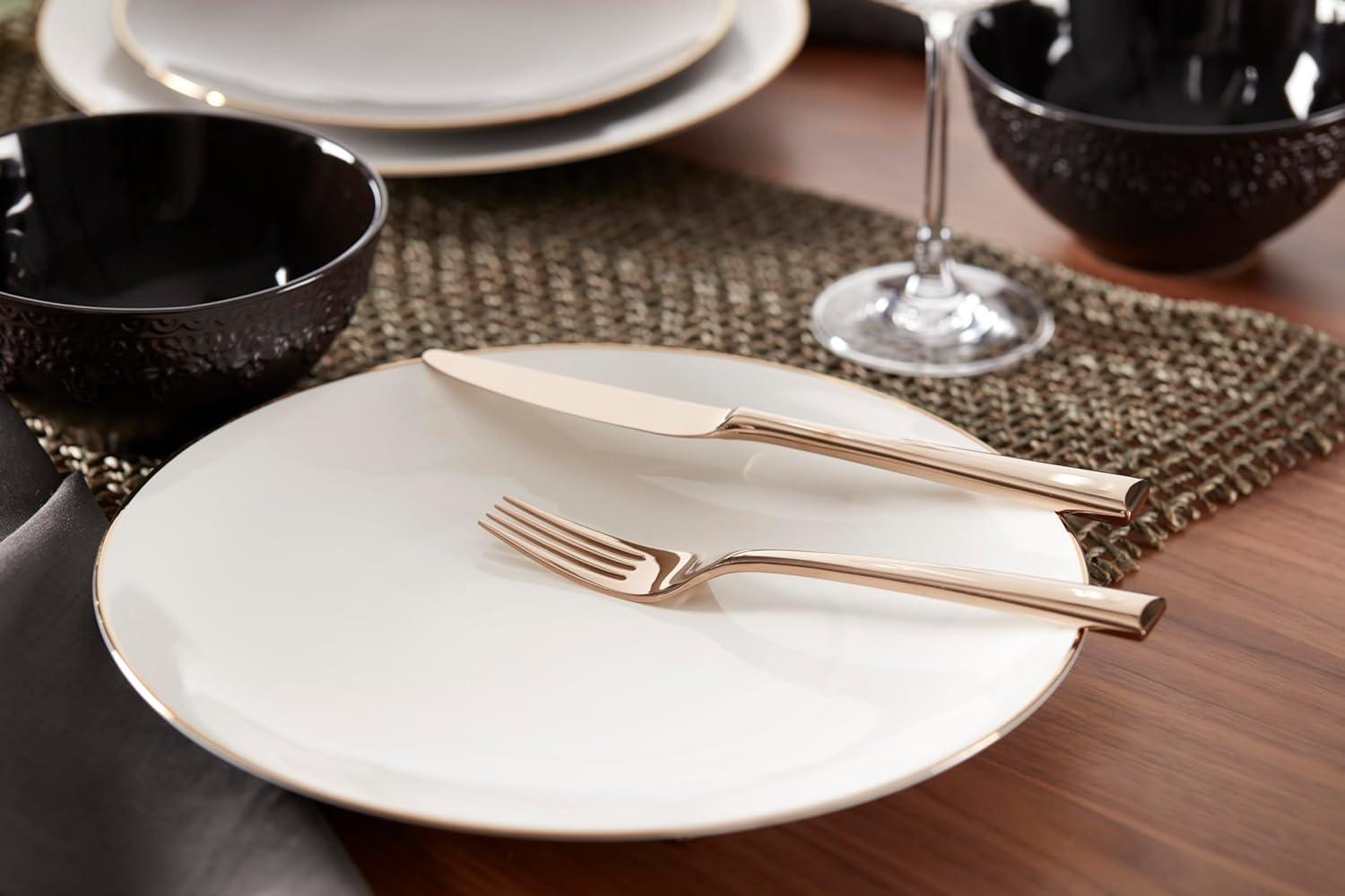 White Porcelain Coupe Dinner Plates with Gold Accents, Set of 4