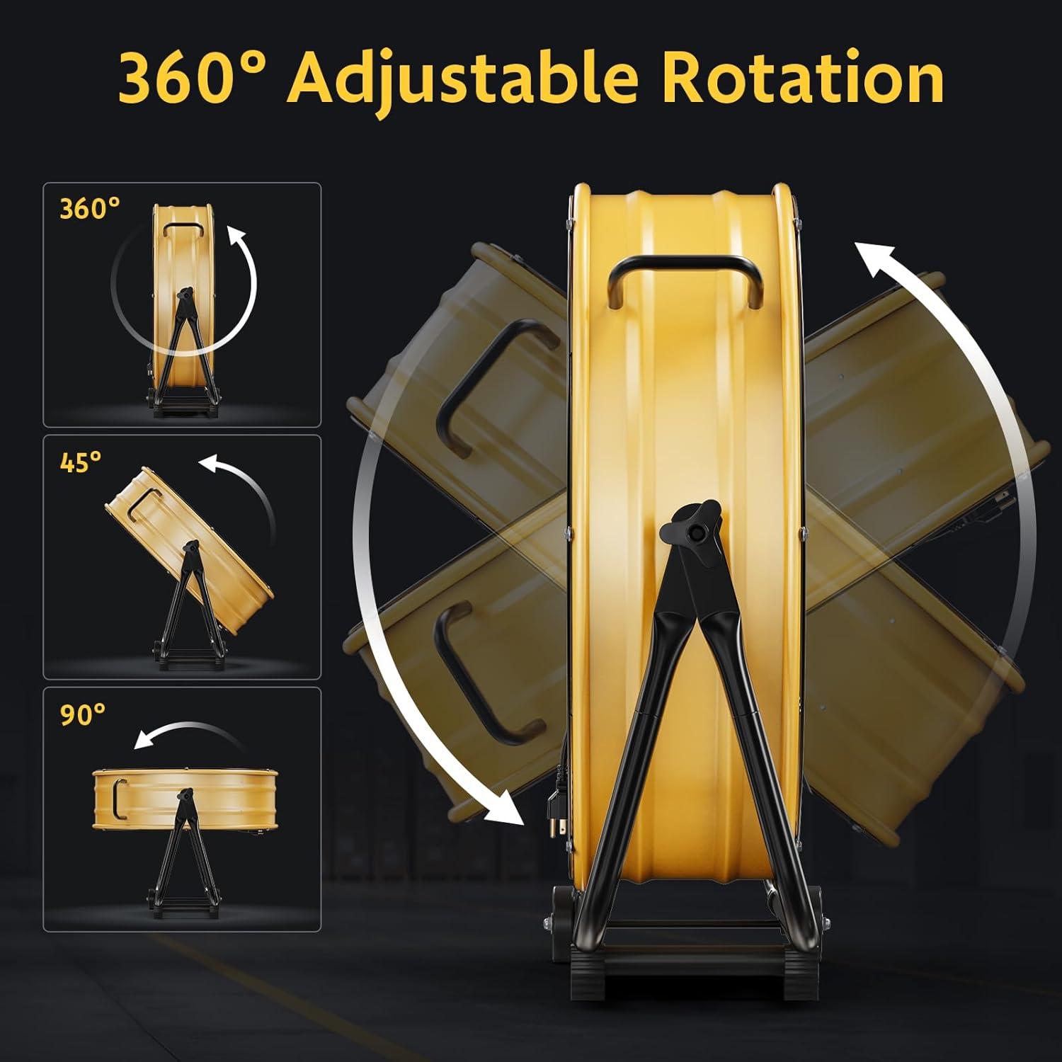 [US IN STOCK] Simple Deluxe 3 Speed Circulation for Industrial, Commercial, Residential, and Shop Use 24 Inch High Velocity Air Movement Heavy Duty Metal Drum Fan, Yellow