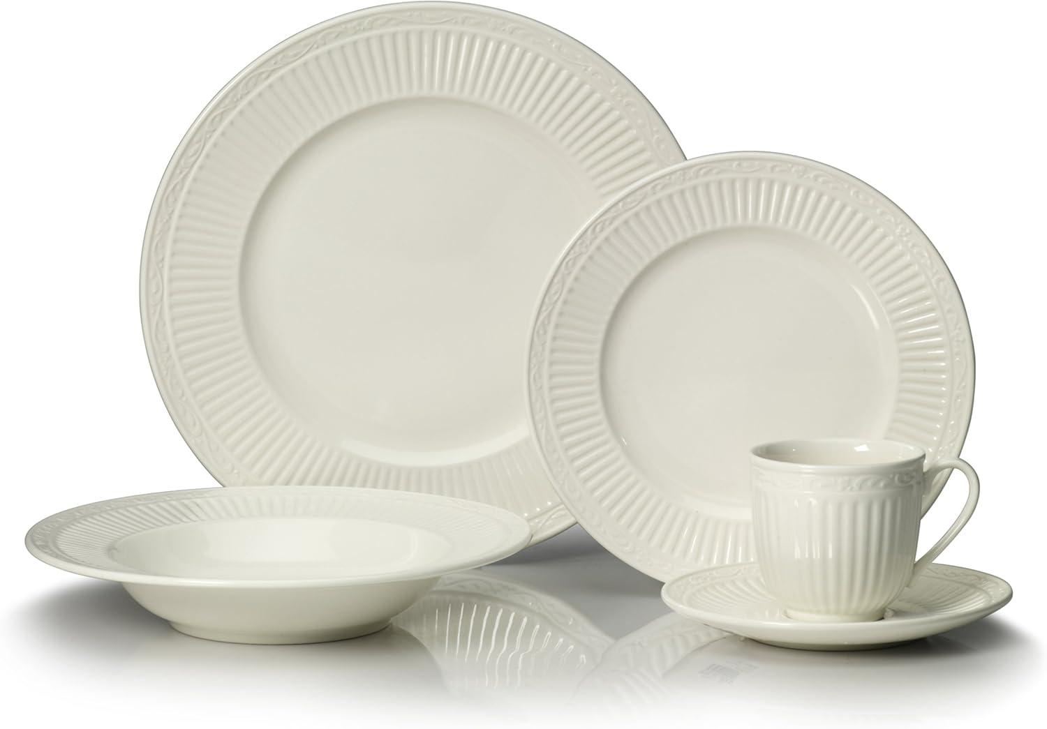 White Porcelain Ridged 40-Piece Dinnerware Set, Service for 8