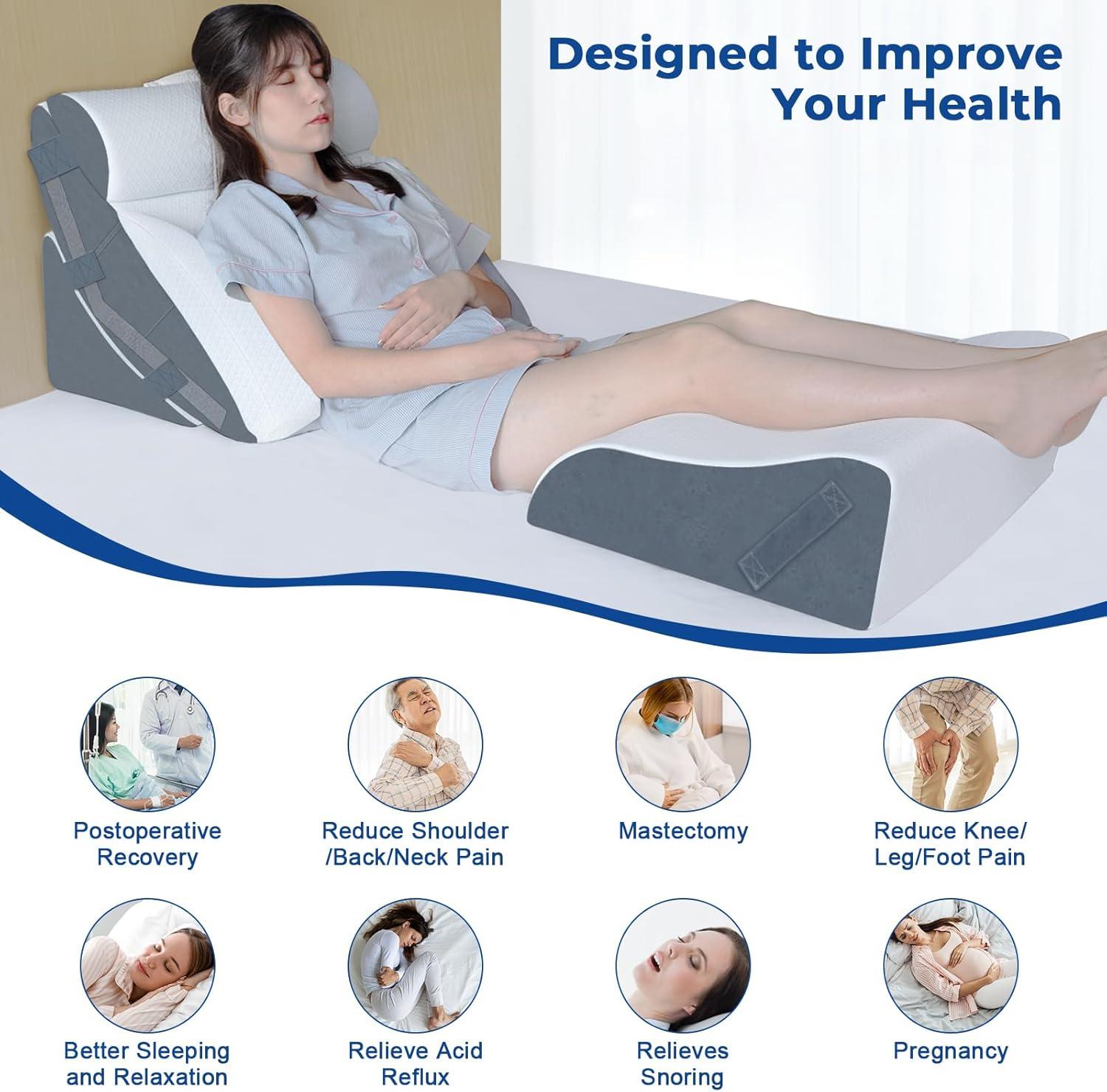 KingPavonini 6PCS Orthopedic Bed Wedge Pillow for Sleeping, Post Surgery Memory Foam for Back, Neck, Leg Support, Acid Reflux, Gerd with Travel Bag (Gray, 20'')