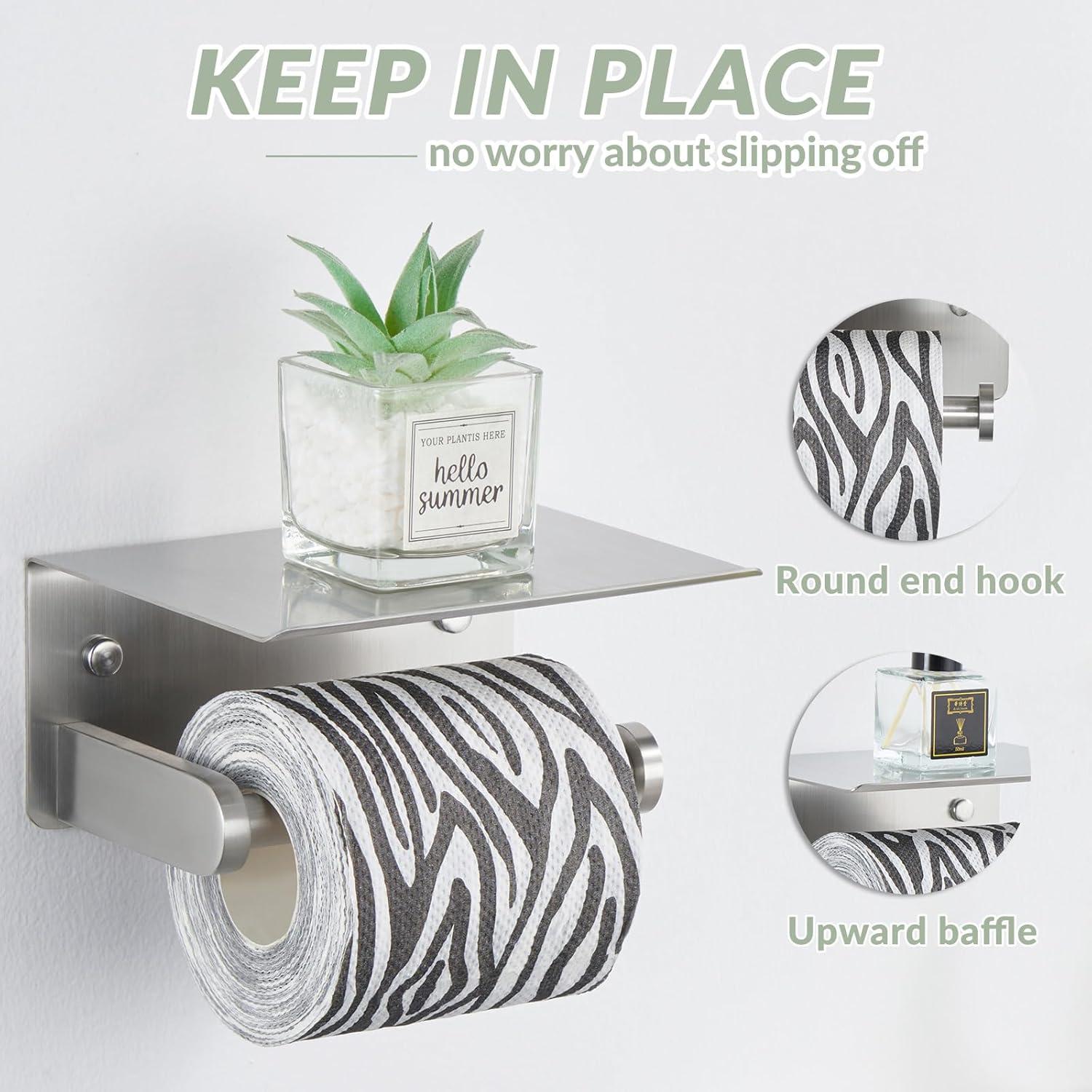 Brushed Nickel Wall Mounted Toilet Paper Holder With Phone Shelf - Durable, Stylish, Convenient For Modern Bathrooms