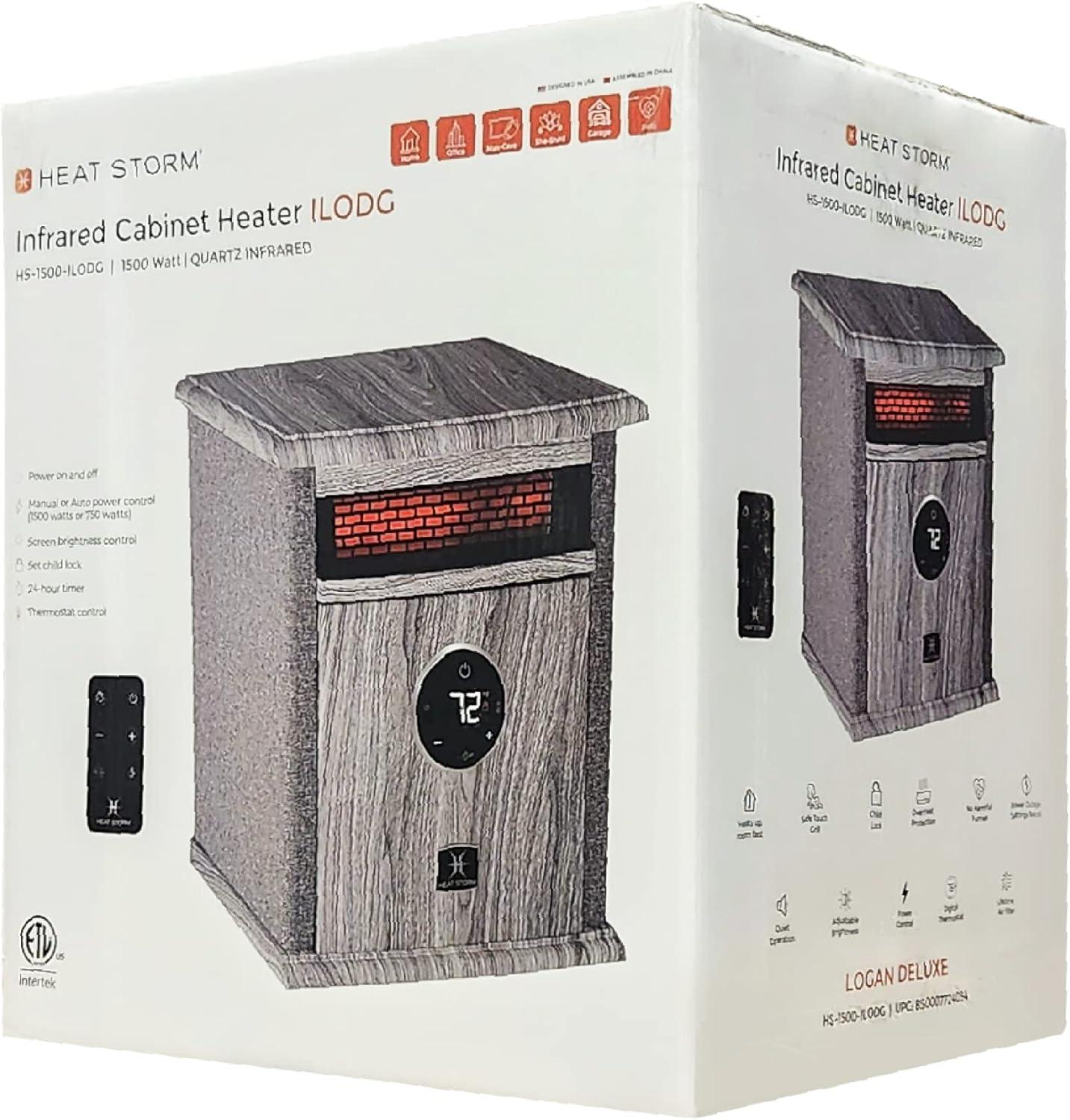 Heat Storm 1500 Watt 5200 BTU Electric High Efficiency Cabinet Space Heater with Adjustable Thermostat , Remote Included and with Digital Display