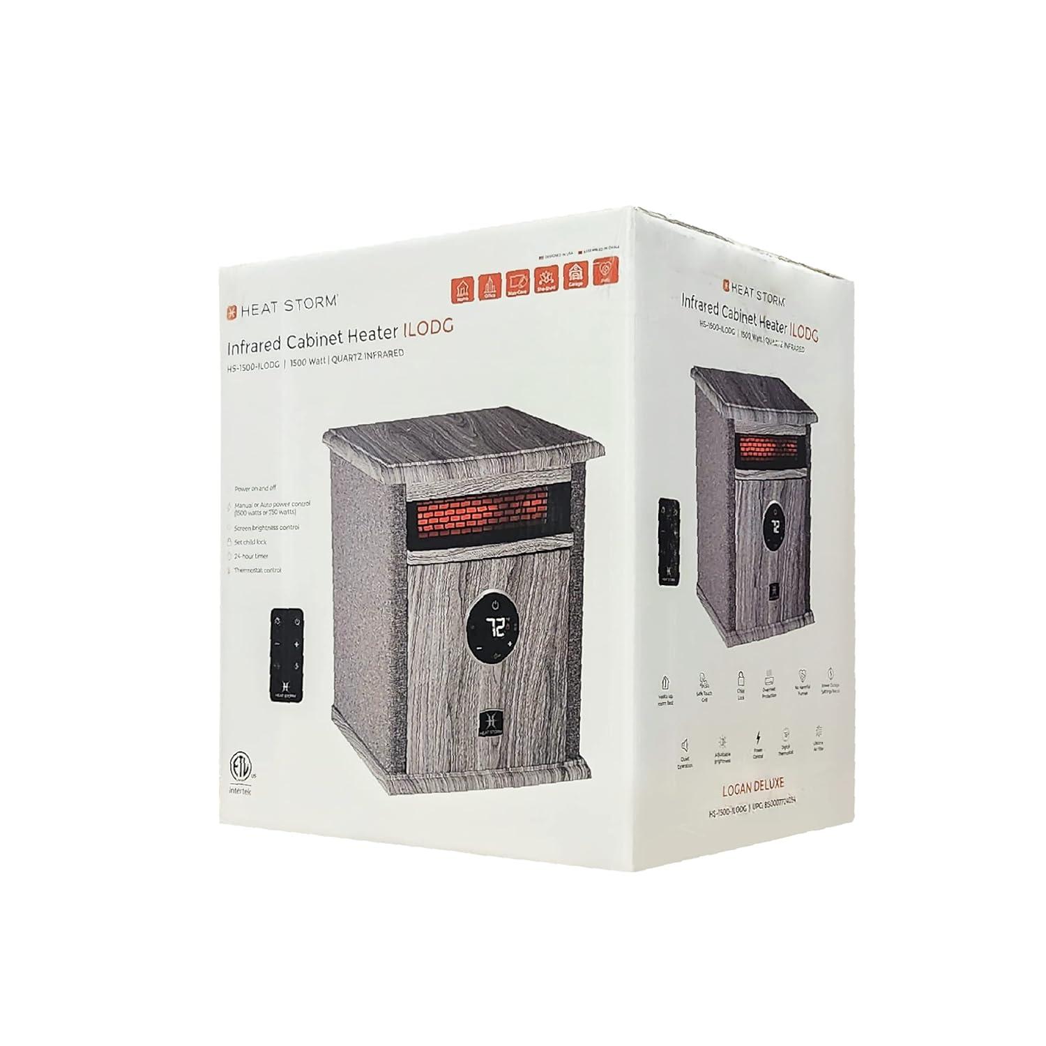 Heat Storm Heat Storm 1500 Watt 5200 BTU Electric High Efficiency Cabinet Space Heater with Adjustable Thermostat , Remote Included and with Digital Display