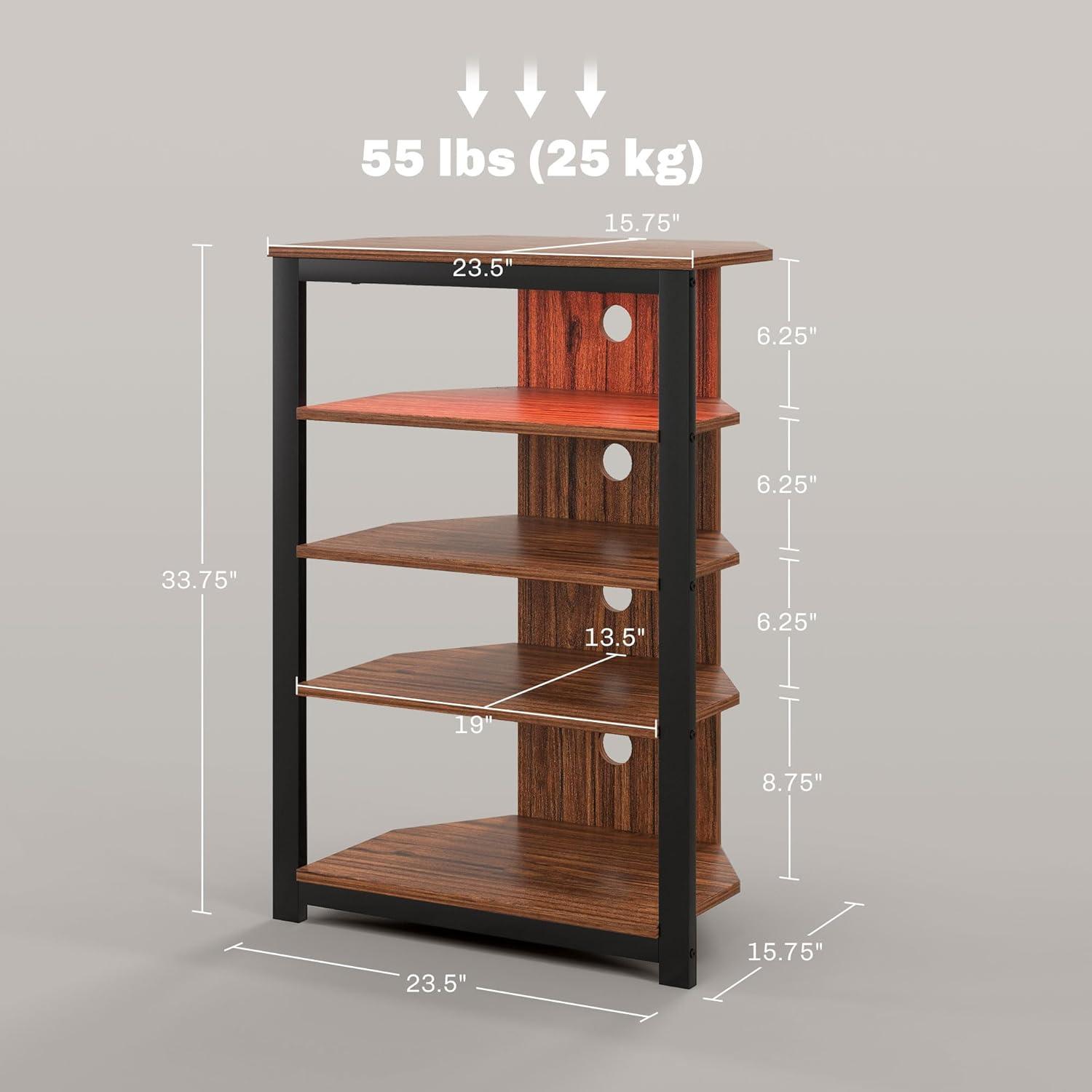 Kadyn Led Tv Stand, Entertainment Center With Storage Shelves And Steel Frame For Living Room, Brown