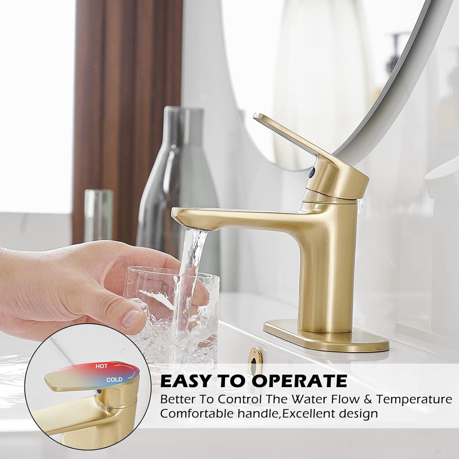 Brushed Gold Modern Brass Single Handle Bathroom Faucet