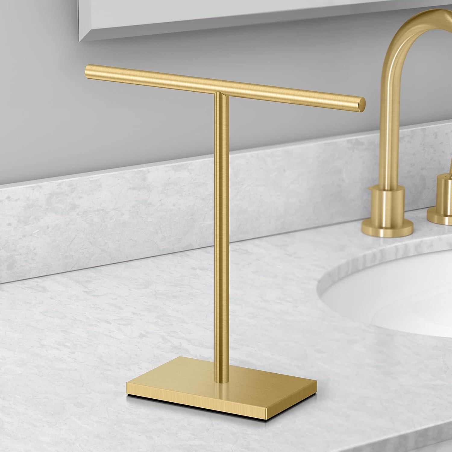 Brushed Brass Freestanding T-Style Countertop Towel Holder