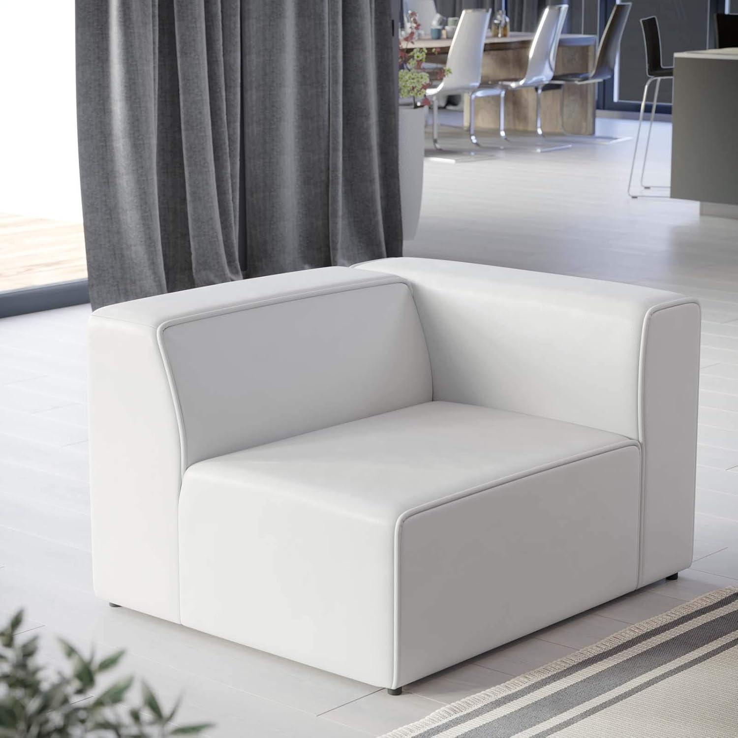 Modway Mingle Vegan Leather Right Armchair White: Modern Faux Leather, No Assembly, Wood Frame