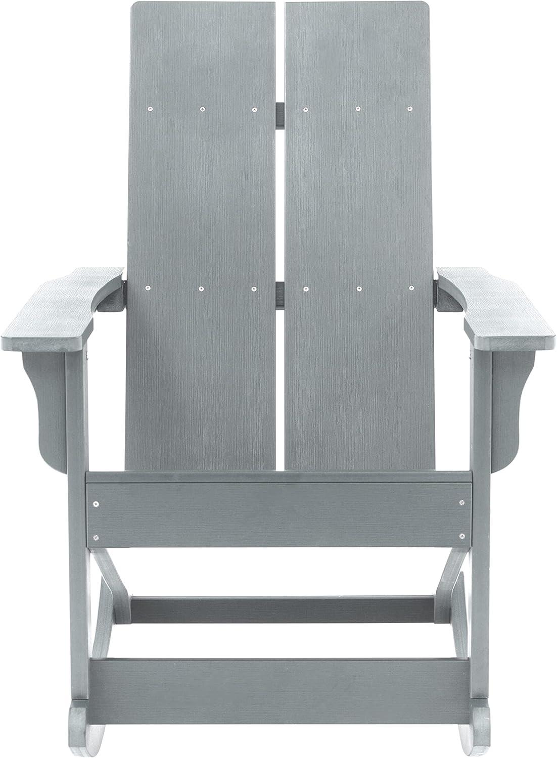 Flash Furniture Finn Modern All-Weather 2-Slat Poly Resin Wood Rocking Adirondack Chair with Rust Resistant Stainless Steel Hardware in Gray