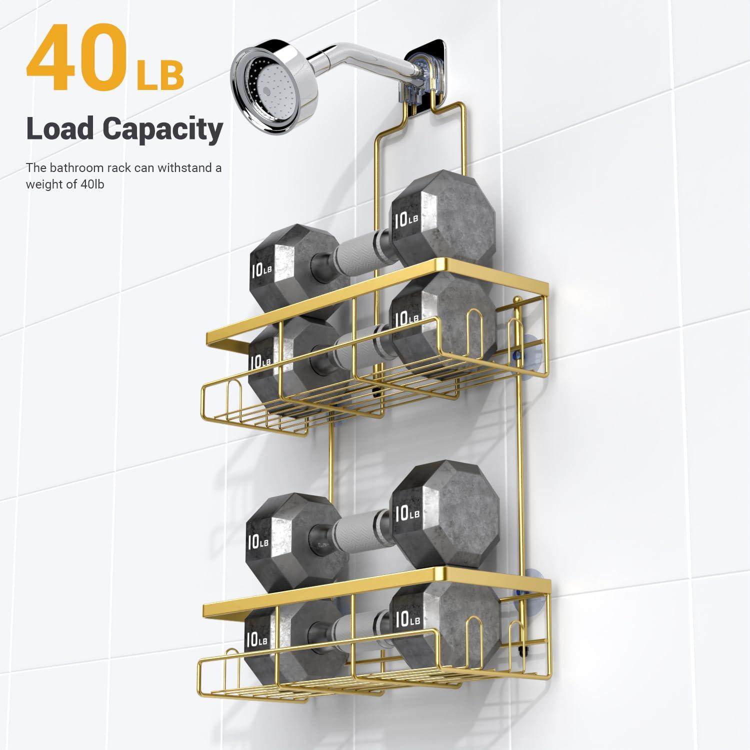 Shower Caddy Hanging Bathroom Organizer: Rustproof Shelf for Inside Shower - No Drilling Racks Over Showerhead - Bath Shelves for Shampoo Soap Gold