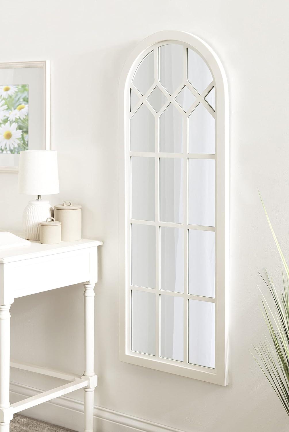 Kate and Laurel Gilcrest Arch Wood Windowpane Mirror, 18x47, White