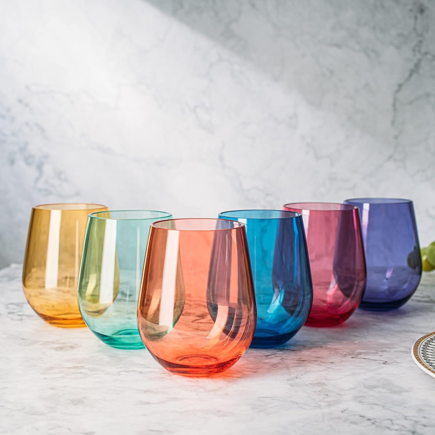 Multicolor Acrylic Stemless Shatterproof Wine Glasses Set of 6