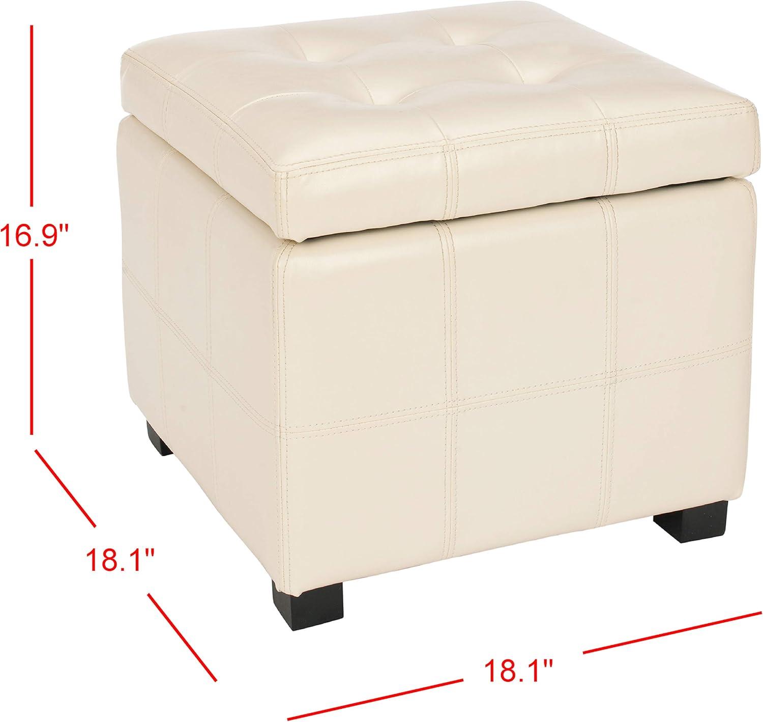 Elegant White Tufted Leather 18'' Storage Ottoman