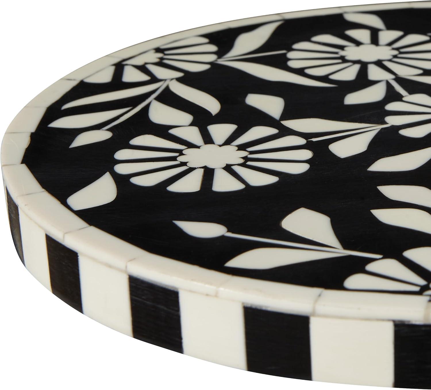 OSP Home Furnishings Round Side Table, Set of 2, Mosaic Black and White Top with Black Metal Base