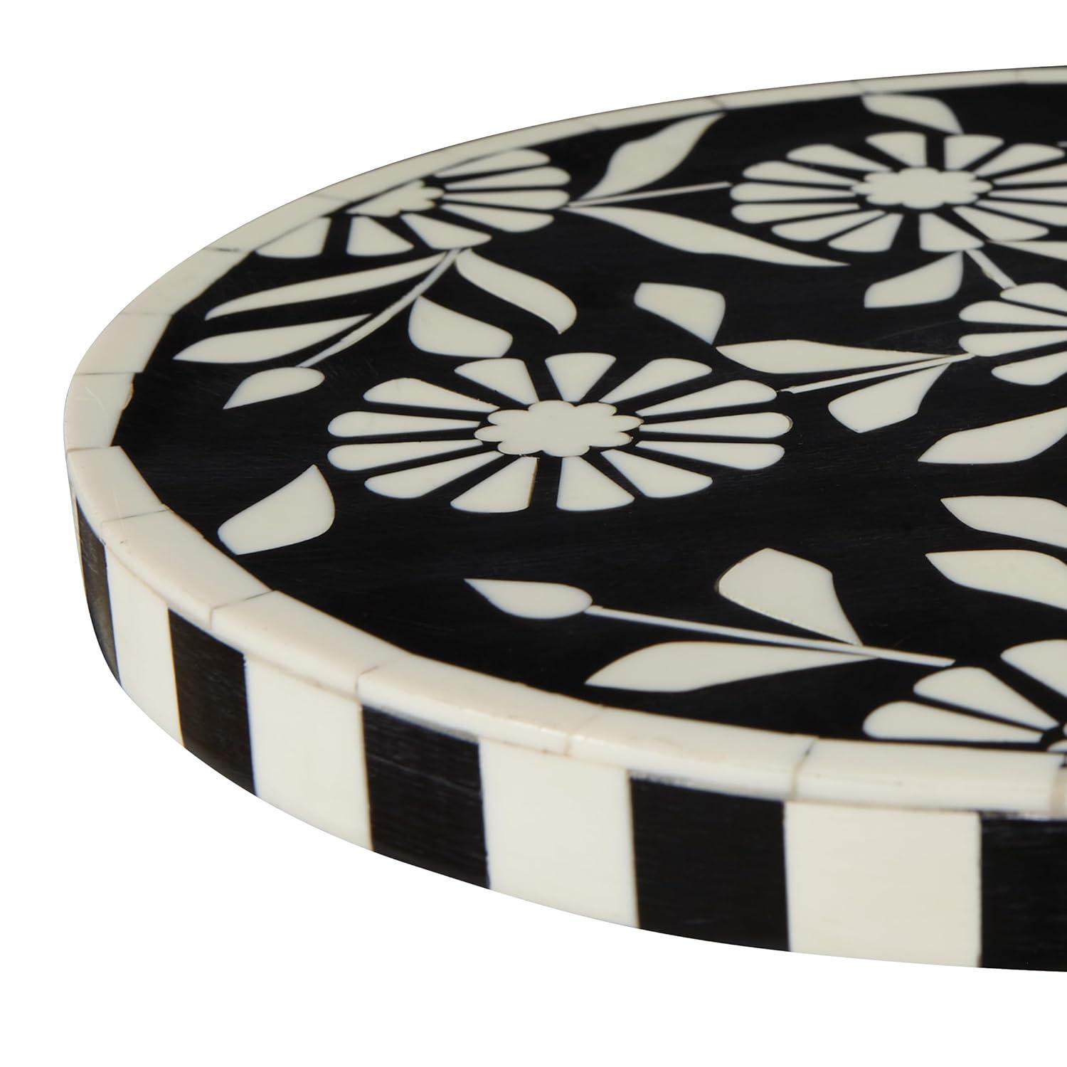 OSP Home Furnishings Round Side Table, Set of 2, Mosaic Black and White Top with Black Metal Base