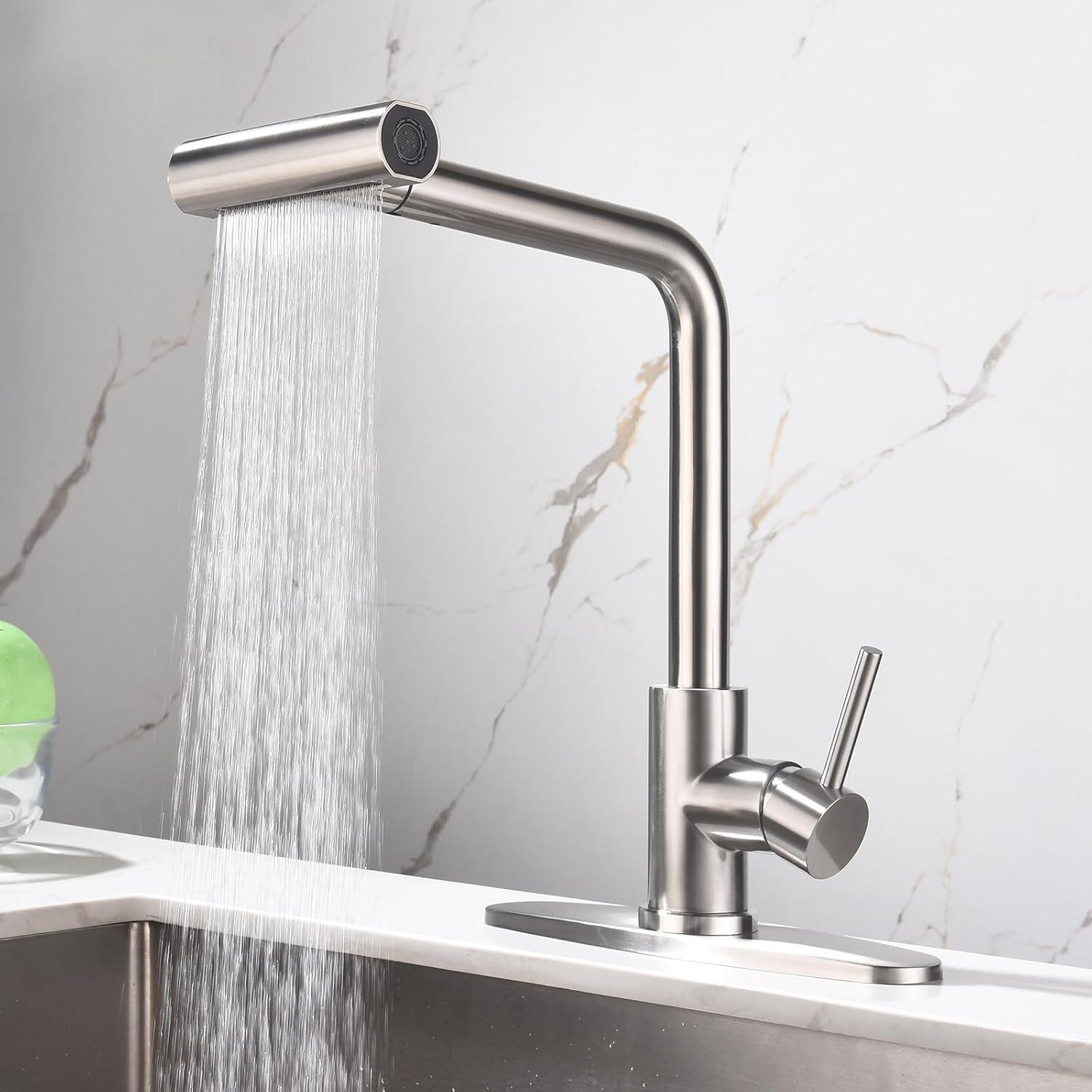 Brushed Nickel High-Arc Kitchen Faucet with Pull-Out Spray