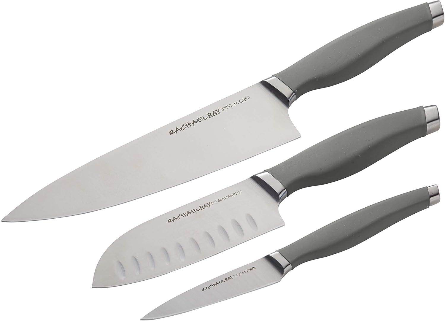 Gray 3-Piece Stainless Steel Chef Knife Set with Sheaths