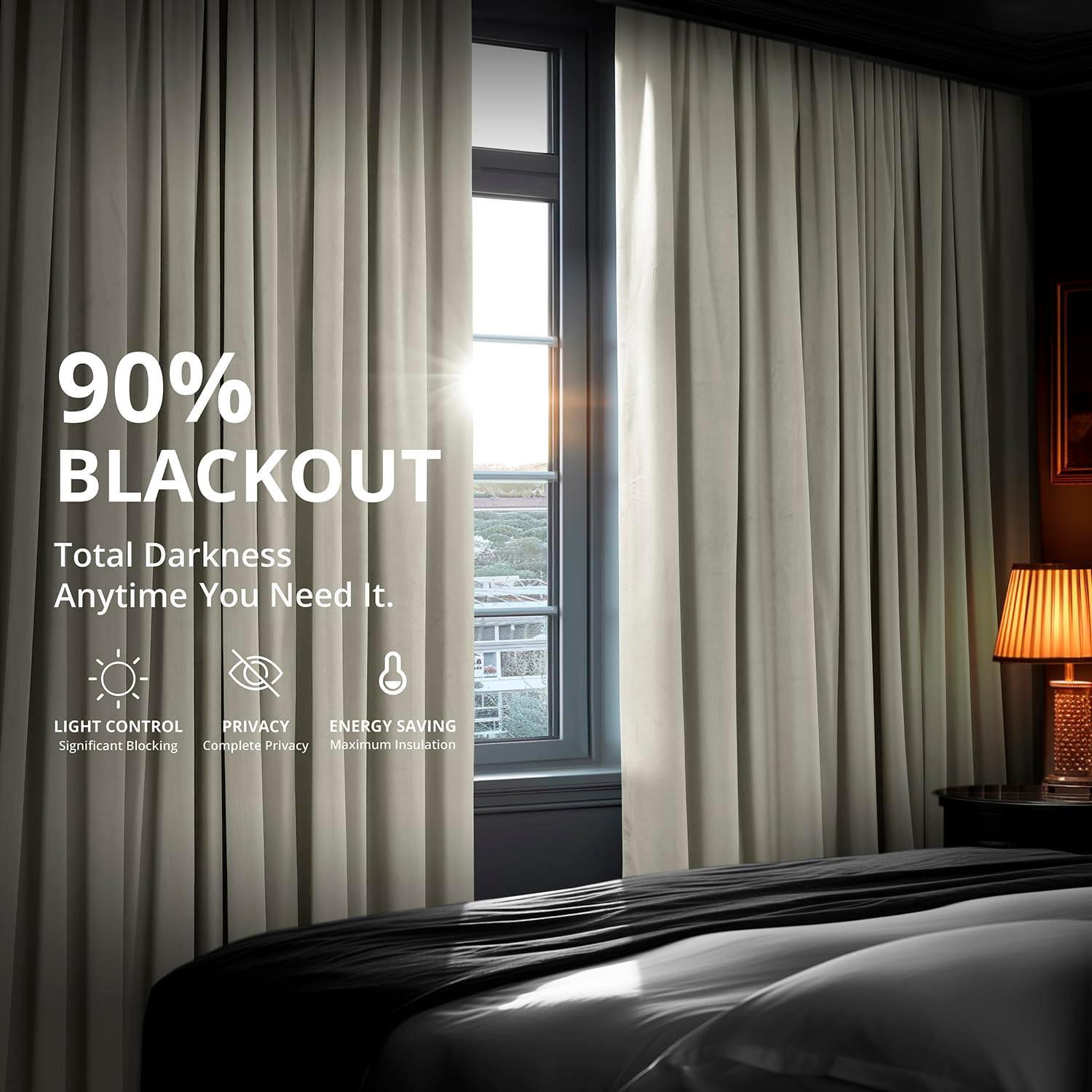 Half Price Drapes Porcelain White French Pleat Signature Velvet Blackout Curtains(1 Panel),50WX 108L