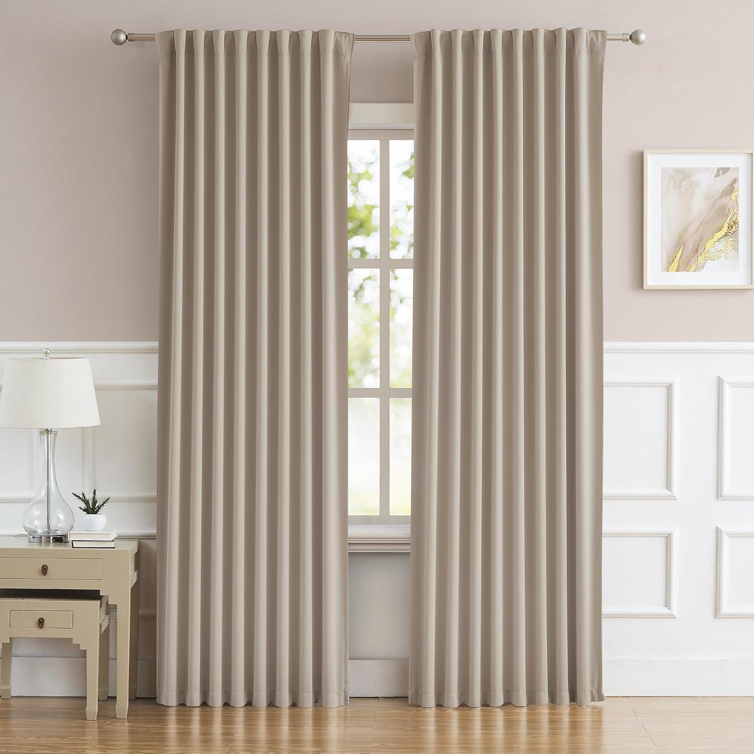 Hokku Designs Warm Taupe Curtain 96 Inches Long For Bedroom/Living Room Thermal Insulated Blackout Back Tab And Rod Pocket Dining Room Curtains Drapes 2 Panels - Taupe Tan,W52 X L96