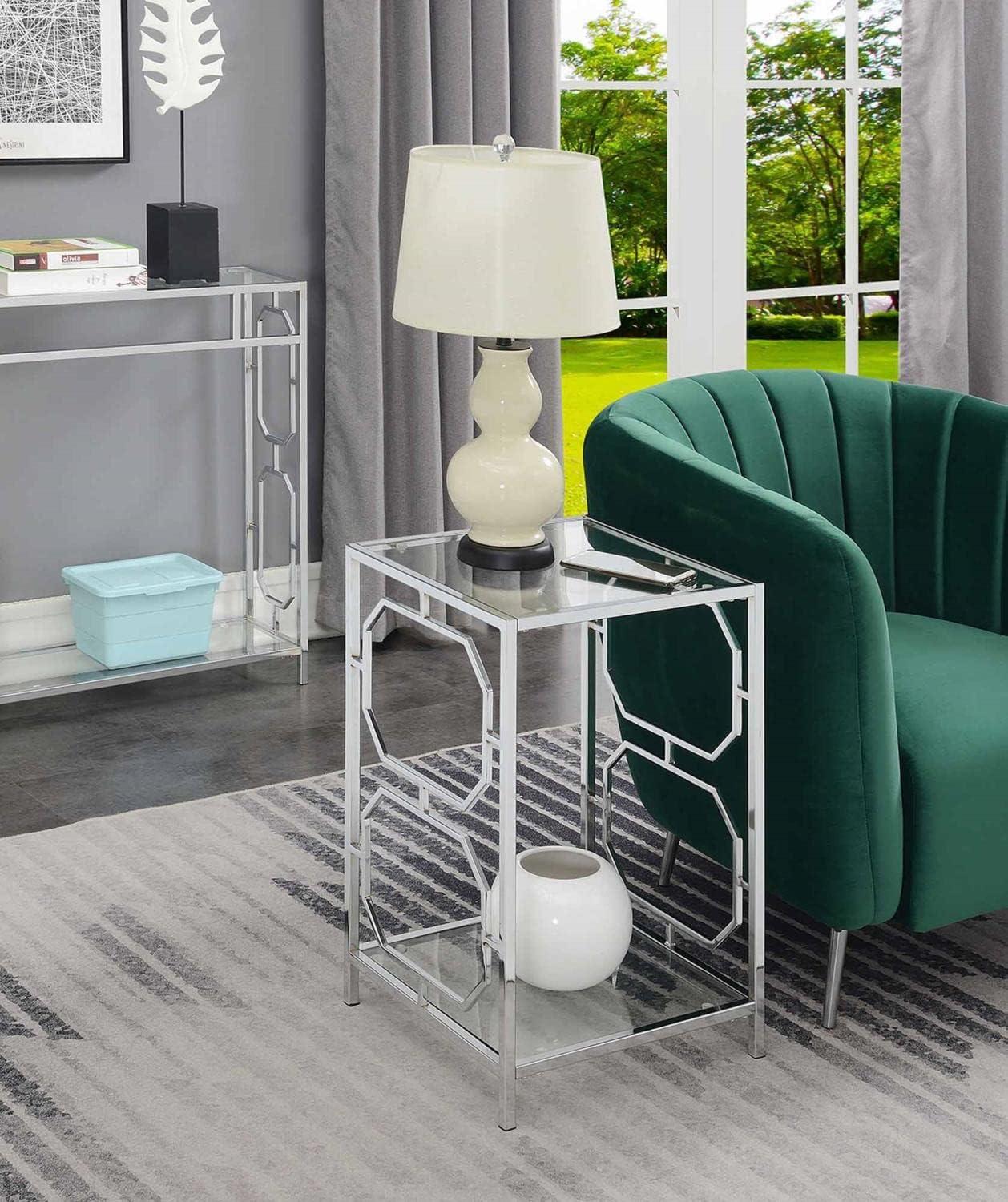 Convenience Concepts Omega Chrome End Table in Clear Glass with Chrome Frame