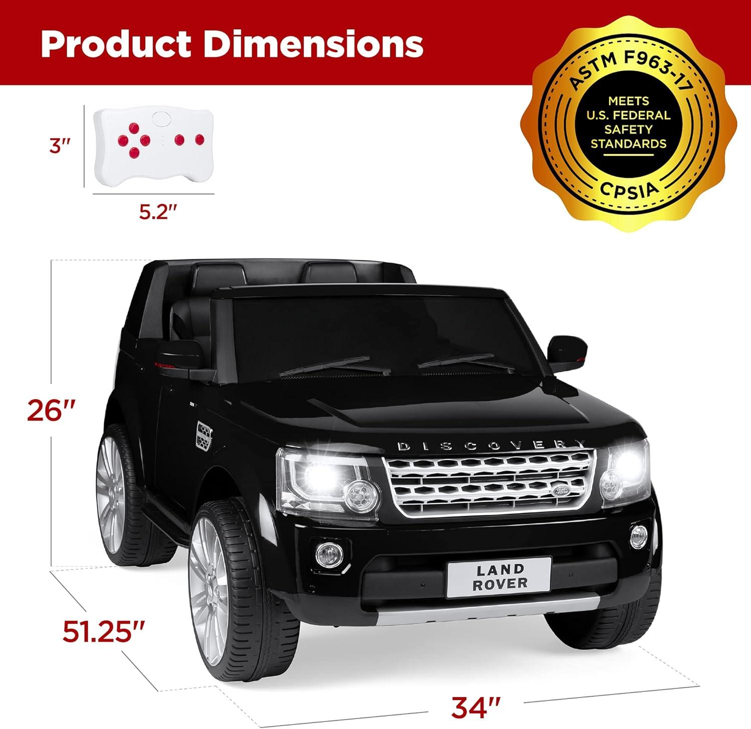 Best Choice Products 12V 3.7 MPH 2-Seater Licensed Land Rover Ride On Car Toy w/ Parent Remote Control - Black