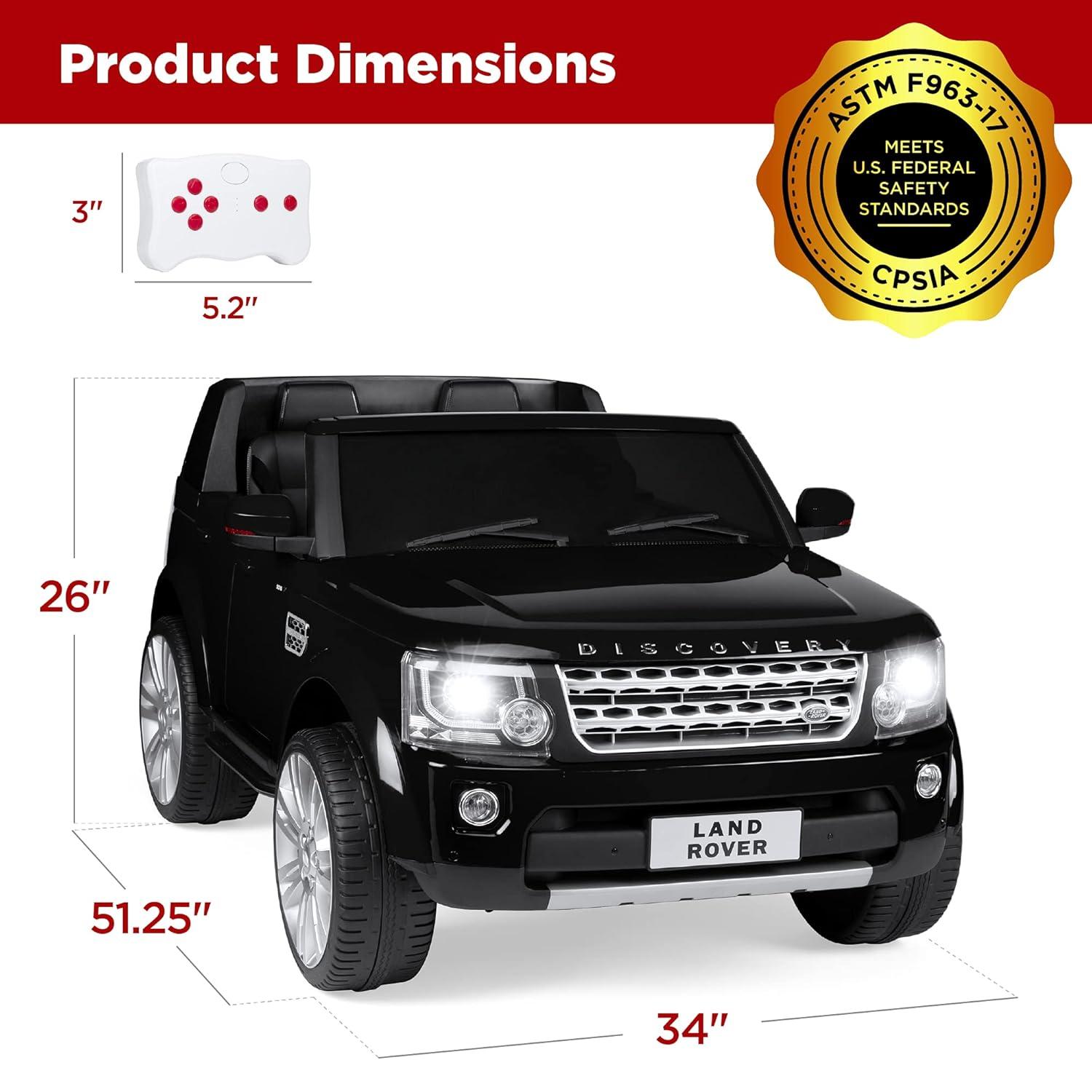 Best Choice Products 12V 3.7 MPH 2-Seater Licensed Land Rover Ride On Car Toy w/ Parent Remote Control - Black