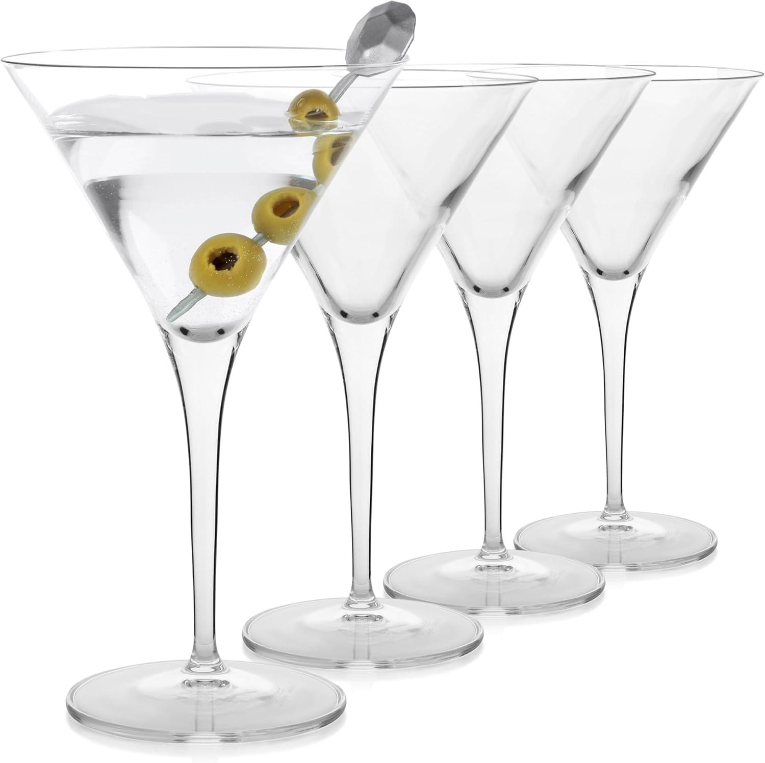 Luigi Bormioli Crescendo Martini Glasses, Set of 4 - 10 oz Lead-Free Crystal Glass with Titanium Reinforced Stems & Laser Cut Rim