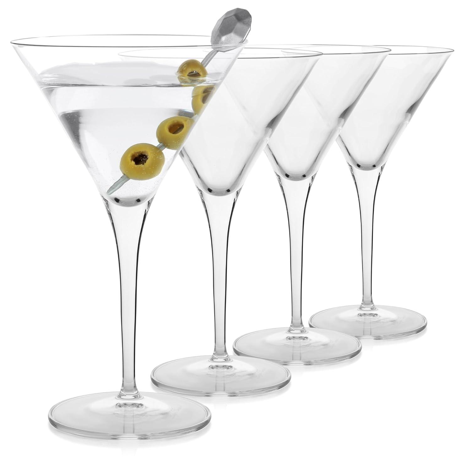 Luigi Bormioli Crescendo Martini Glasses, Set of 4 - 10 oz Lead-Free Crystal Glass with Titanium Reinforced Stems & Laser Cut Rim