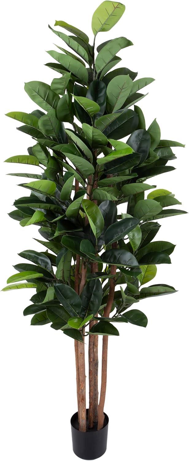 Artificial Rubber Plant - 70-Inch Faux Tree with Natural-Feel Leaves - Realistic Potted Indoor Plant for Office or Home Decor by Pure Garden (Green)