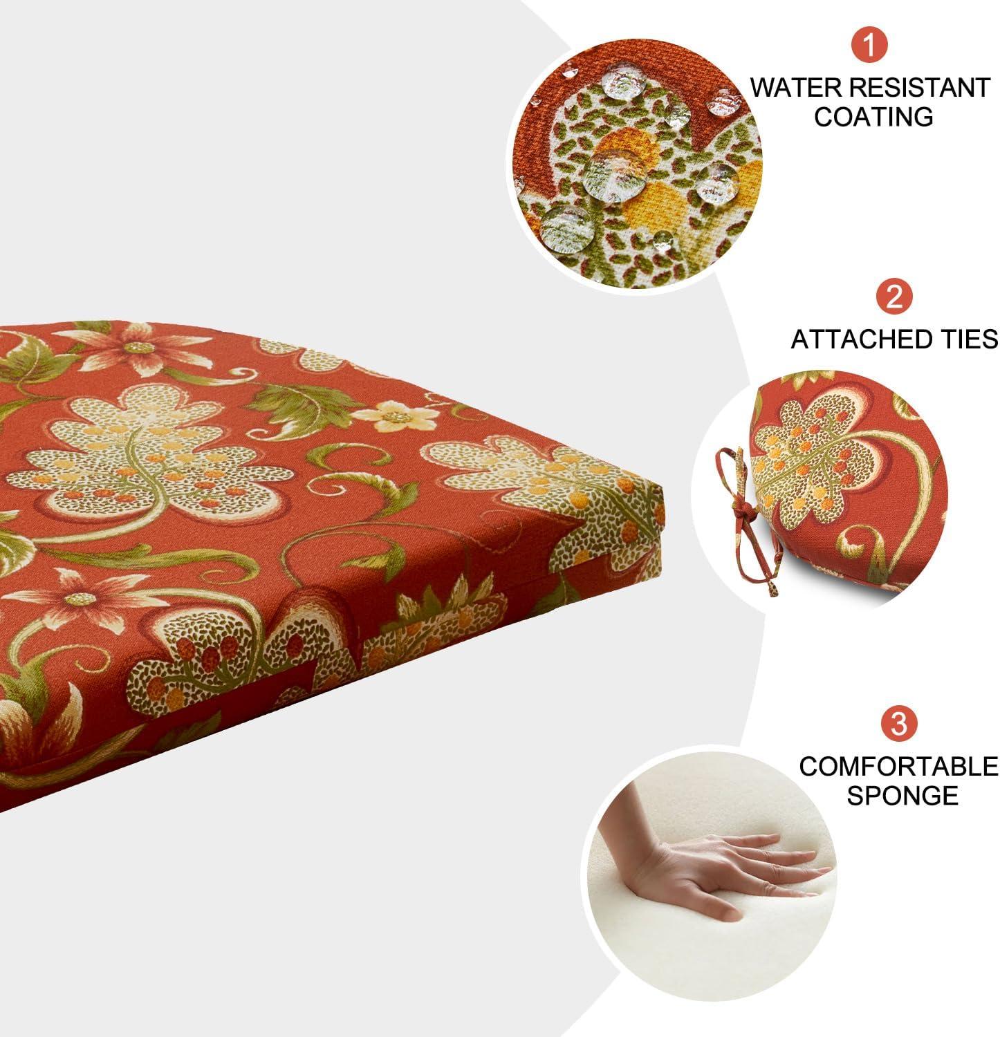 LOVTEX Outdoor Chair Cushions Set of 4, Waterproof Patio Chair Cushions with Ties, 17 x 16 x 2 inch, Floral