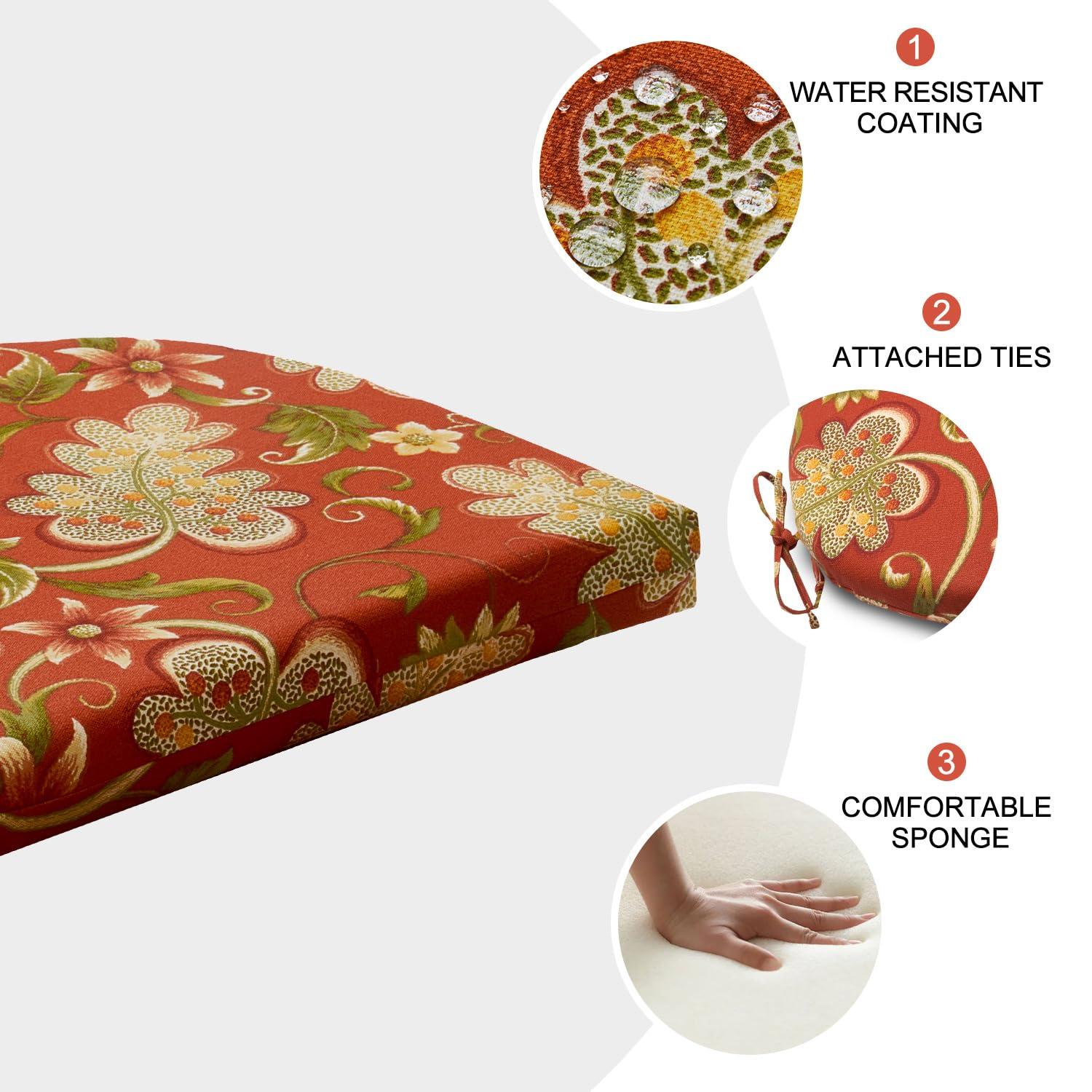 LOVTEX Outdoor Chair Cushions Set of 4, Waterproof Patio Chair Cushions with Ties, 17 x 16 x 2 inch, Floral