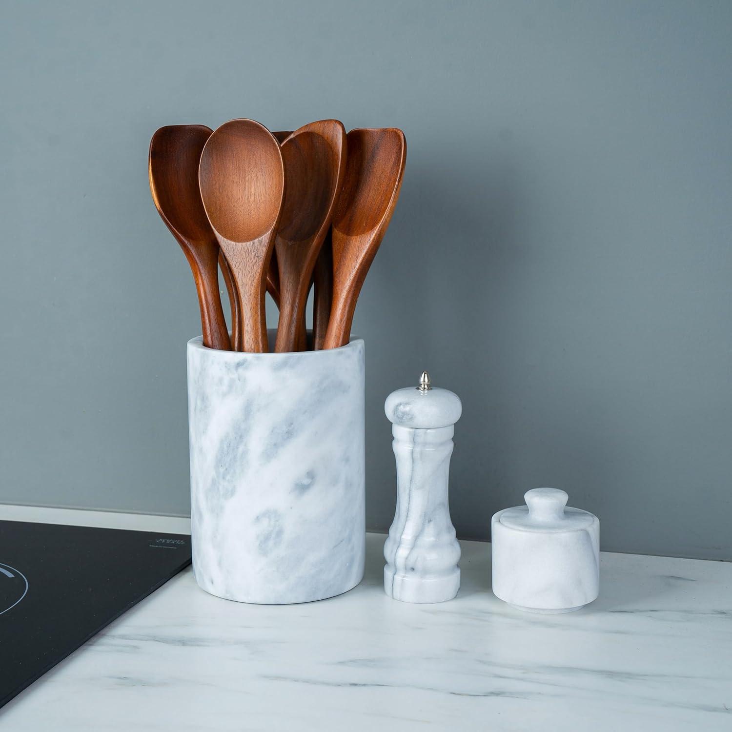 Natural White Marble Cylinder Utensil Holder and Wine Cooler