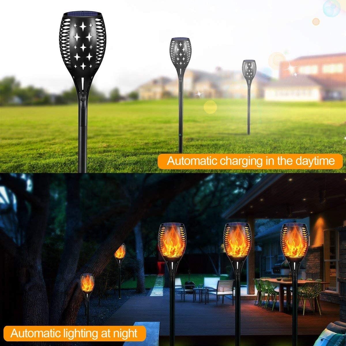 TRAHOO-Landscape Solar Torch Lights, Waterproof Flickering Flames Torches Lights Outdoor Flame Lights Decoration Lighting Dusk to Dawn Auto On/Off Security Light for Deck Yard Driveway, 2P