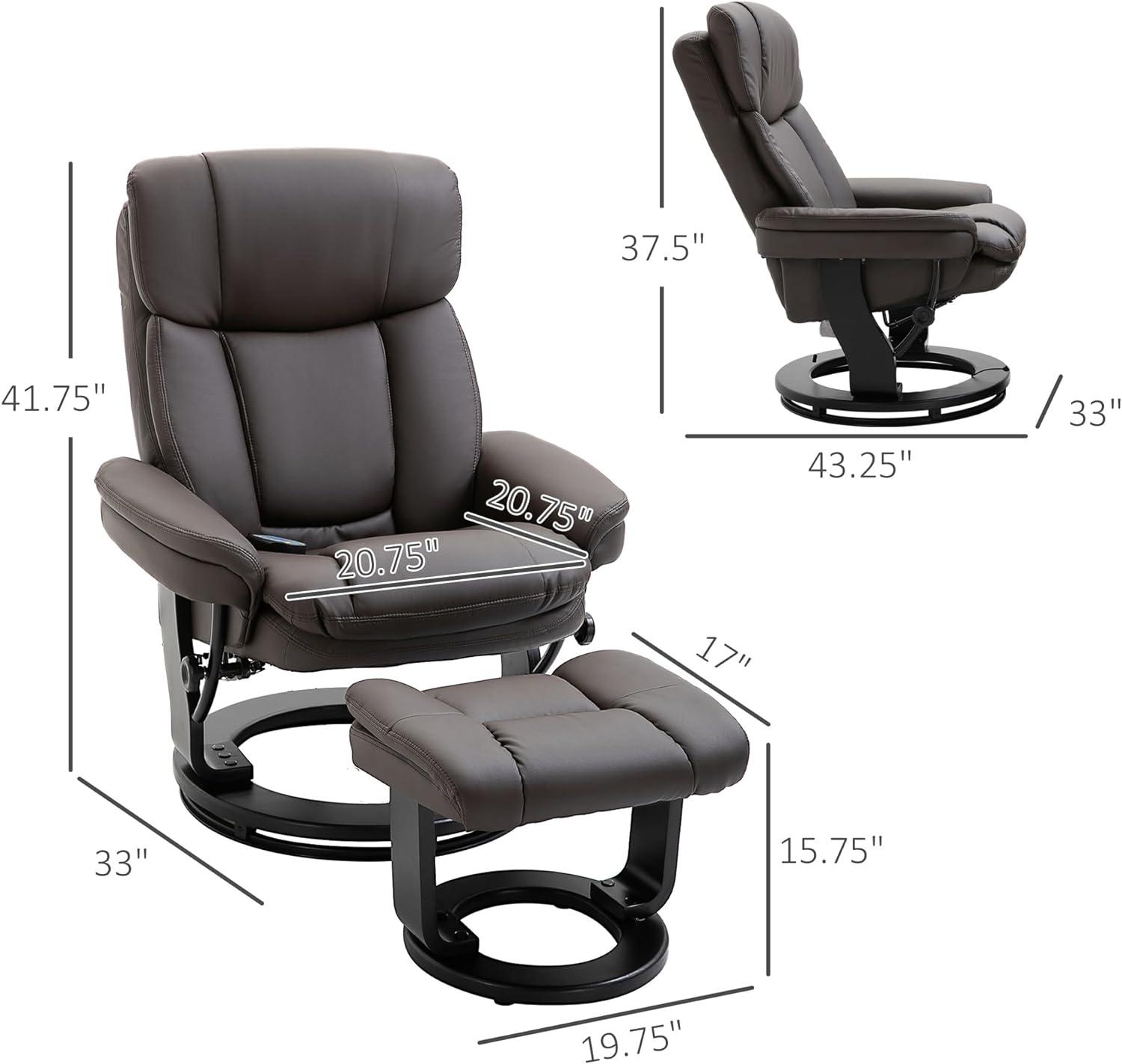 Flynn PU Leather Massage Recliner Chair with Ottoman - Brown