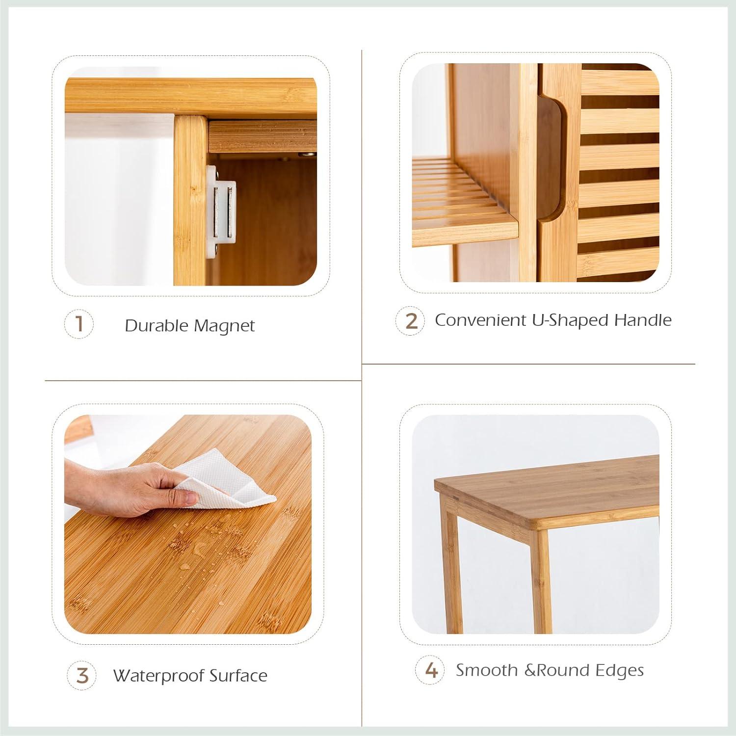 Kadyn Bathroom Cabinet, Storage Cabinet, Bathroom Storage Unit,Bamboo Bathroom Storage Cabinet with Single Door-Natural