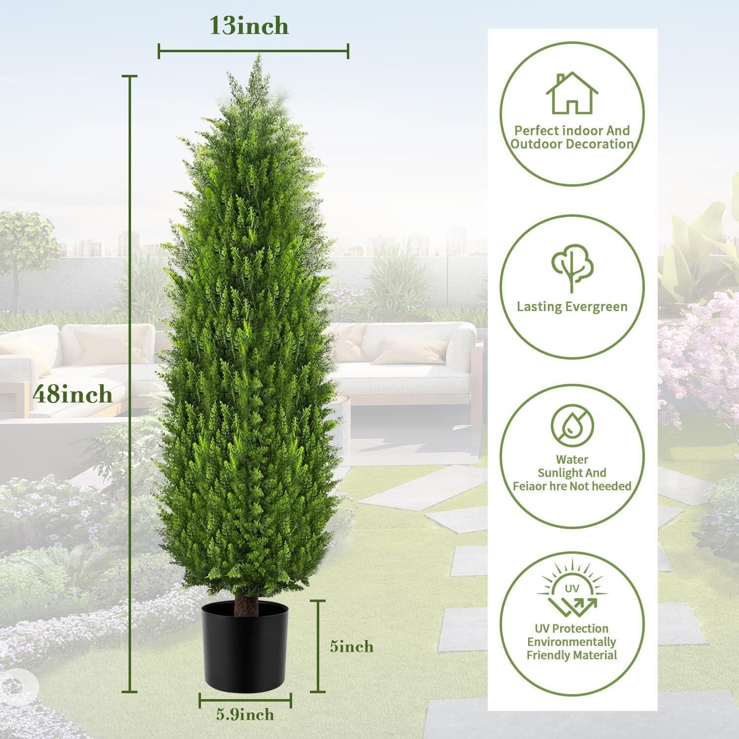 4ft Artificial Cedar Topiary Trees 2 Pack, Beautiful Realistic Artificial Plants for Outdoor, UV Protection Potted Plants Artificial Shrubs for Outdoor, Indoor, Office, Front Porch Decor.