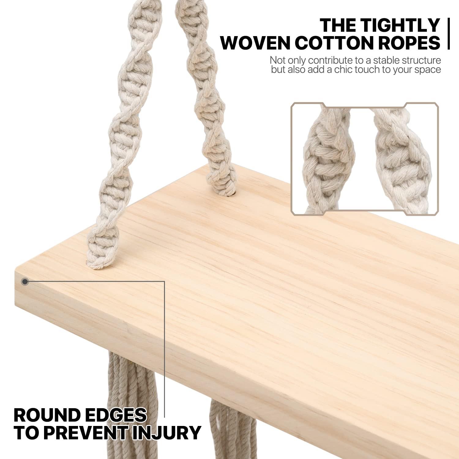 MoNiBloom Wooden Swing, Outdoor Flat Bench Seat with Metal Ring, Tree Swing with 350lbs Load for Adult Kids Garden Yard Indoor Outdoor, Beige