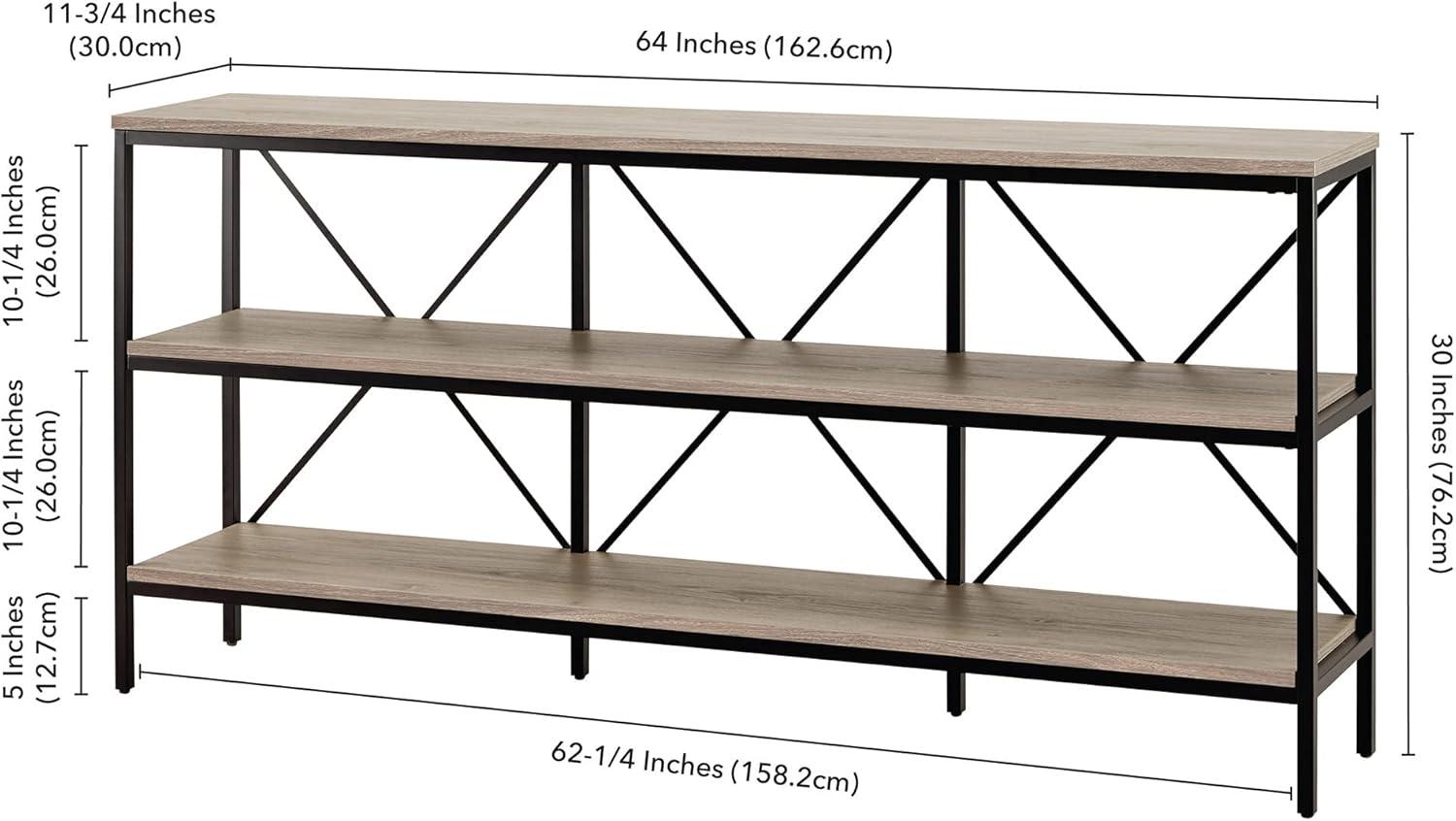 Evelyn&Zoe Kira 64" Wide Rectangular Console Table, Blackened Bronze/Antiqued Gray Oak