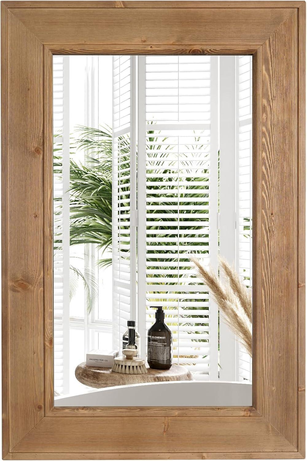 Rustic Natural Wood Full Length Bathroom Mirror