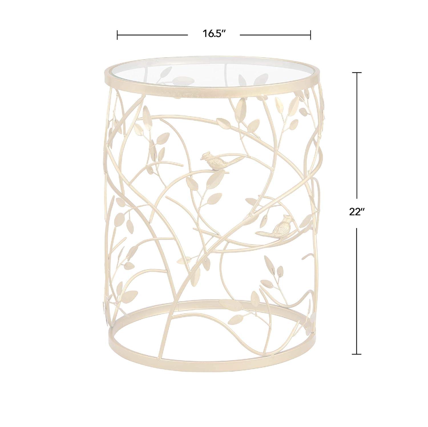 FirsTime & Co. Gold Bird and Branches End Table, Bedroom Nightstand and Living Room Side Table, Round, Metal and Glass, Cottage, 22 x 16.5 Inches