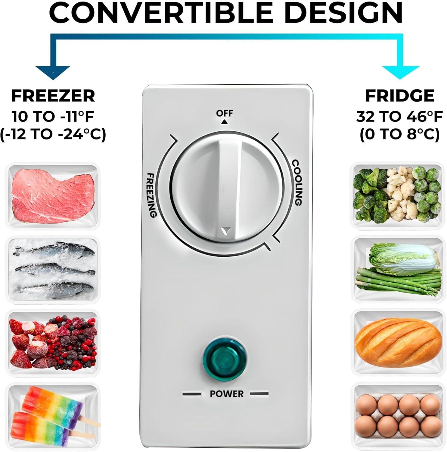 Compact White Convertible Refrigerator/Freezer with Stay-Open Lid