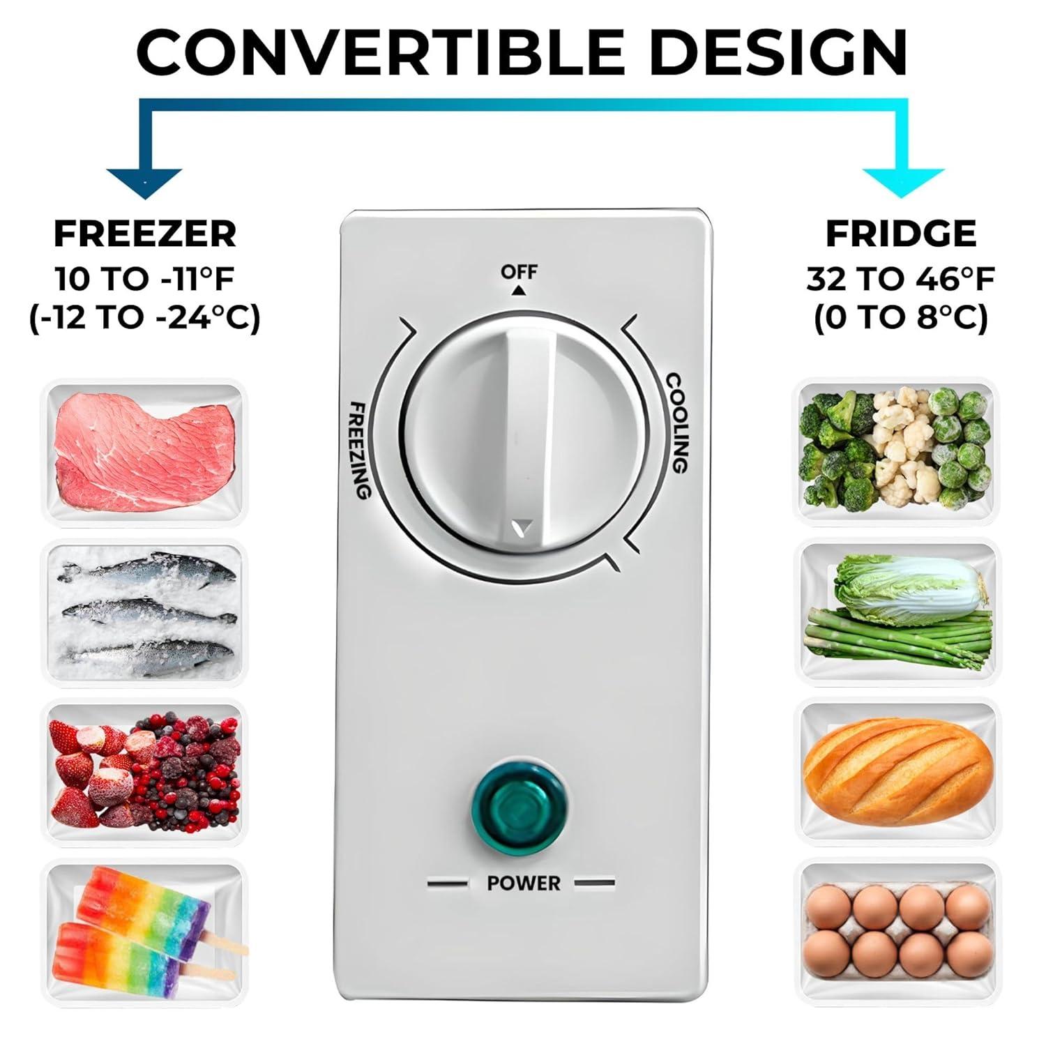 Compact White Convertible Refrigerator/Freezer with Stay-Open Lid