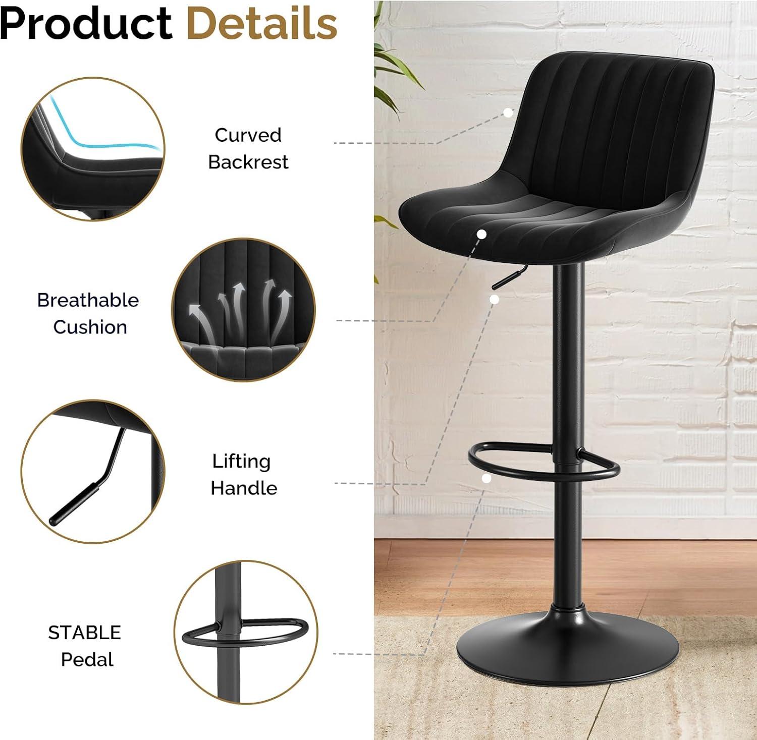 Hawsaiy Adjustable Bar Stools Set of 2, Swivel Counter Height Bar Chairs with Back, Modern Technical Fabric Barstools for Kitchen Island & Home, Green