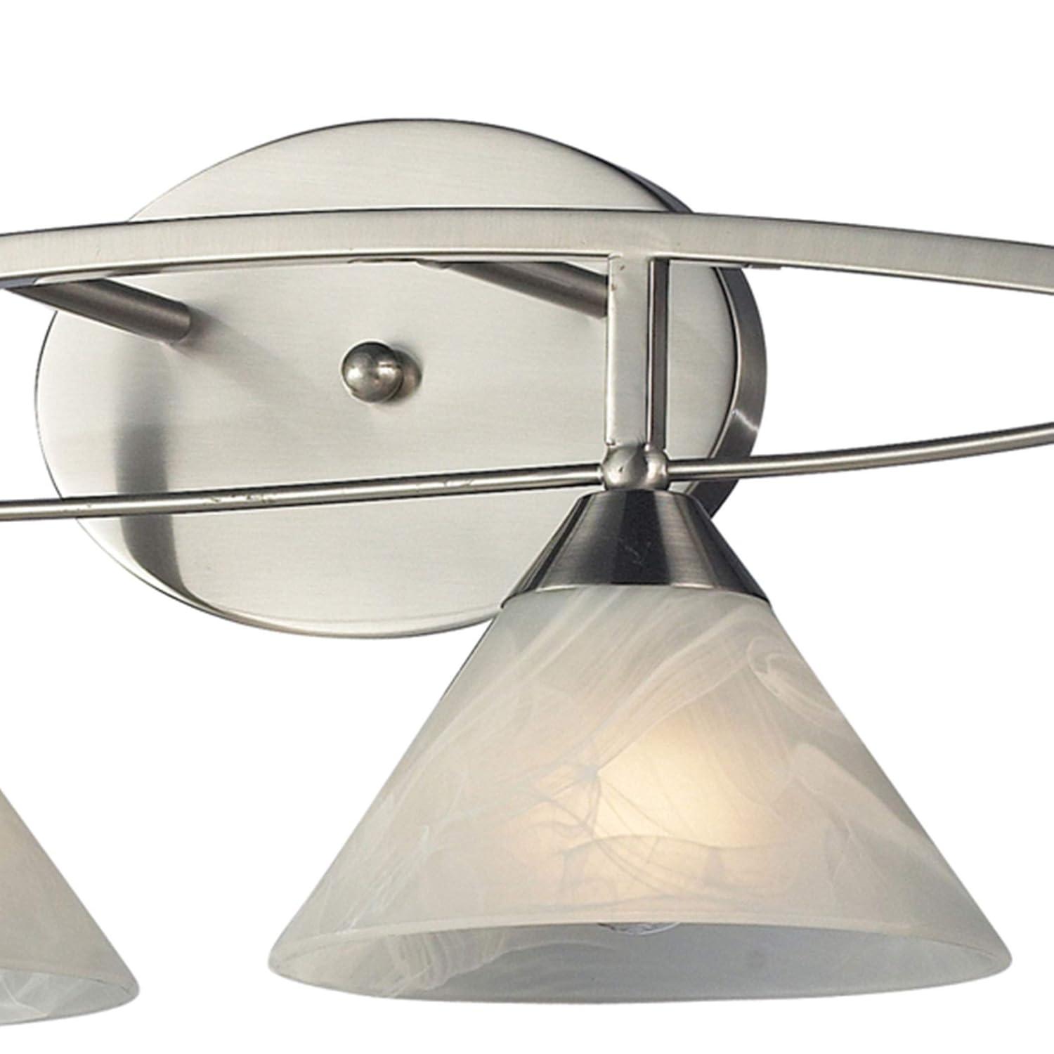 Satin Nickel 3-Light Vanity with Marblized White Glass Shade