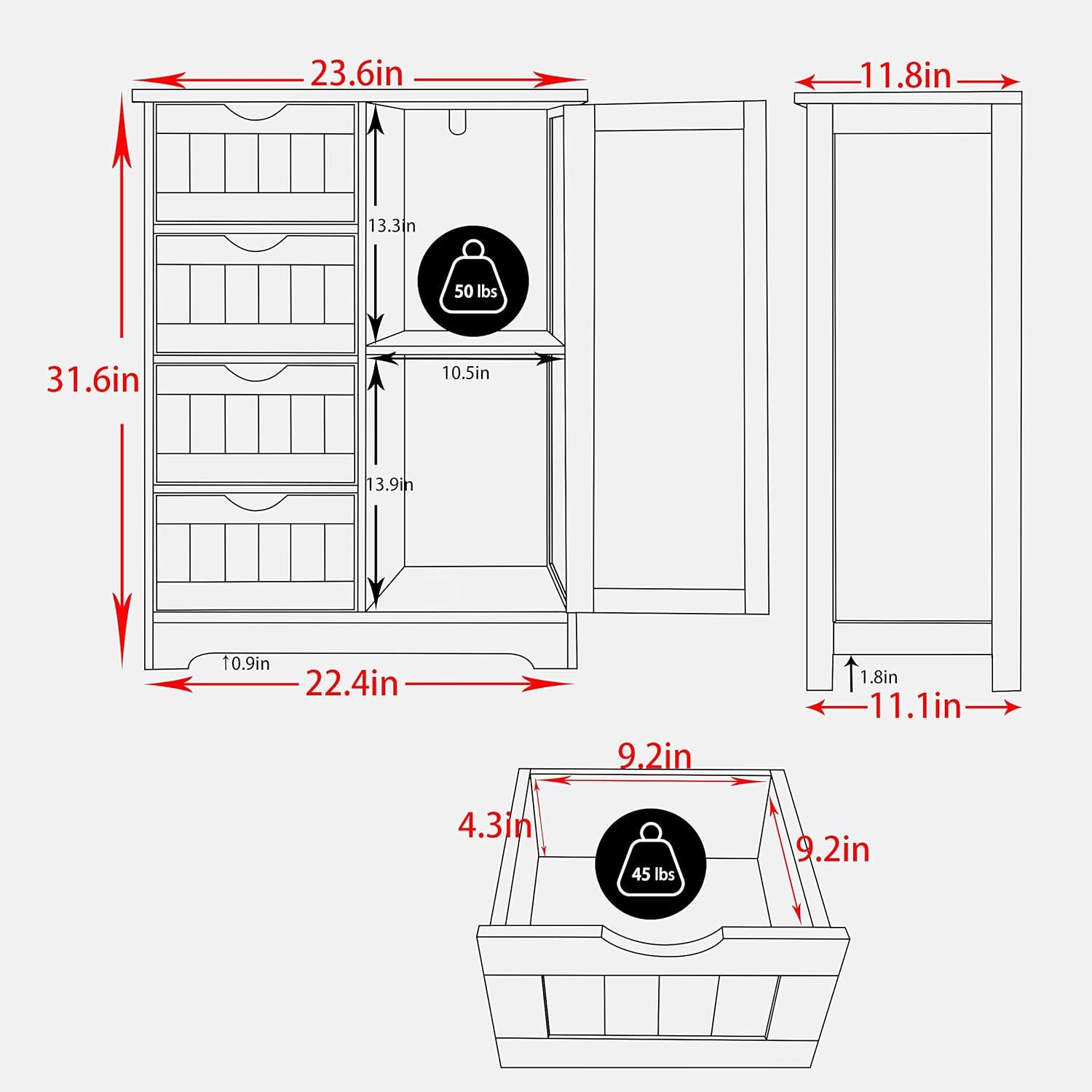 Yaheetech Wooden Bathroom Floor Cabinet with 4 Drawers and 1 Cupboard