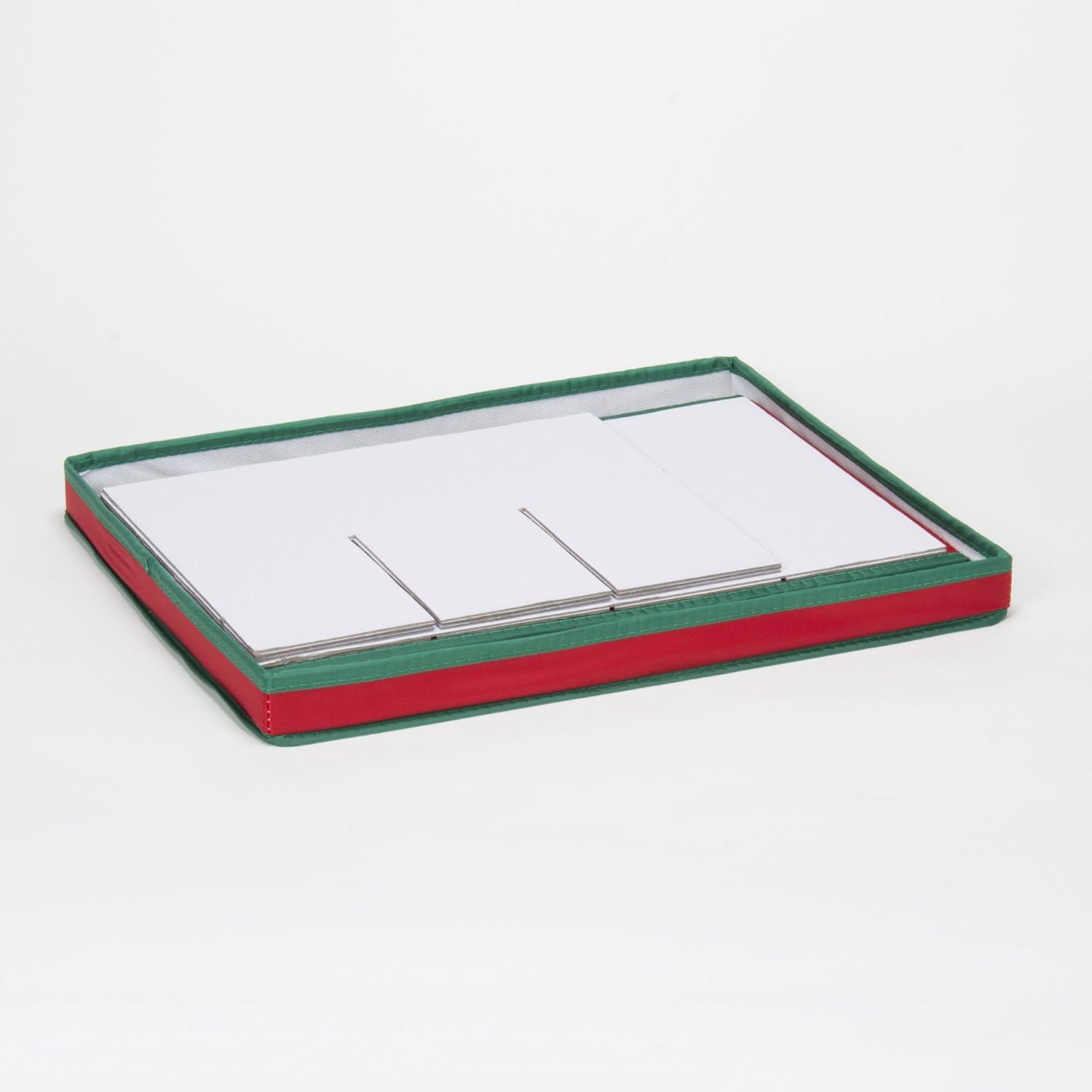 Household Essentials Holiday Stemware Storage Box, Windowed Storage with Lid, 12 Storage Compartments, Red with Green Trim