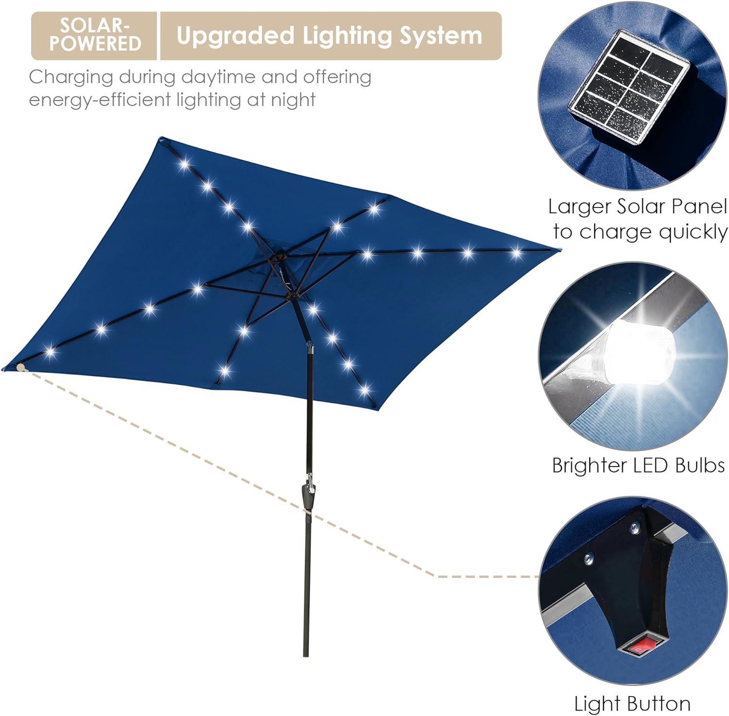 Navy 9ft Solar LED Patio Umbrella with Crank and Tilt