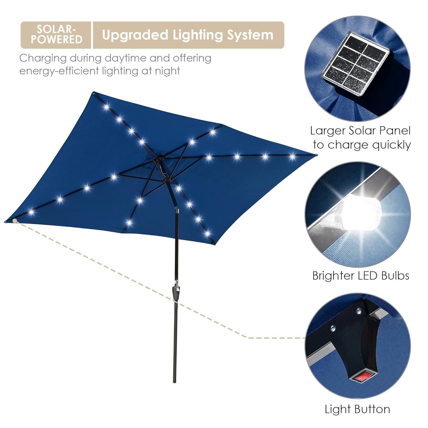 Navy 9ft Solar LED Patio Umbrella with Crank and Tilt