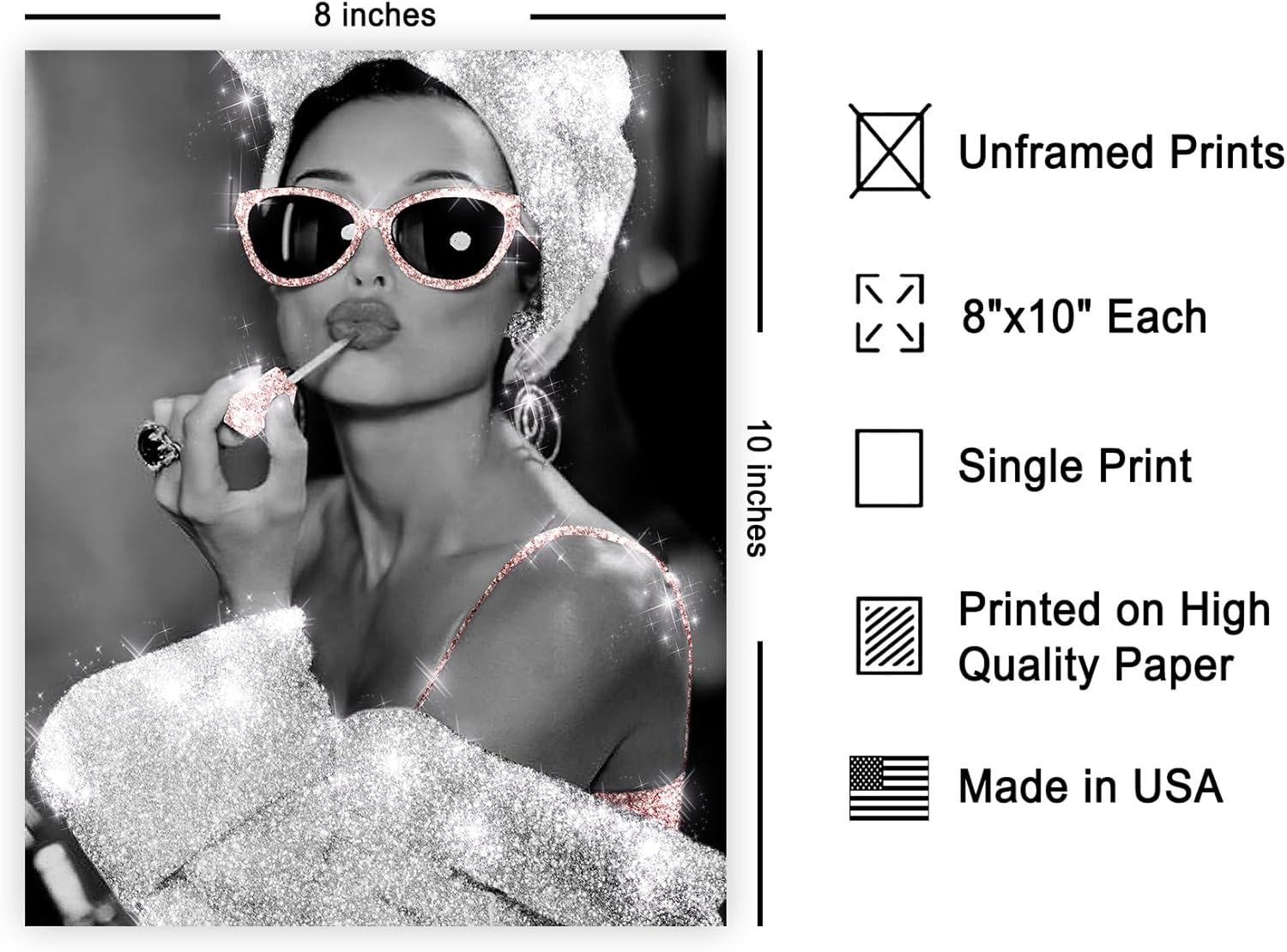 Poster Master Fashion Poster - Lady in Glitter Sunglasses Print - Lipstick Art - Modern Art - Trendy Art - Gift for Women & Fashionista - Wall Decor for Bedroom or Girls Room - 8x10 UNFRAMED Wall Art