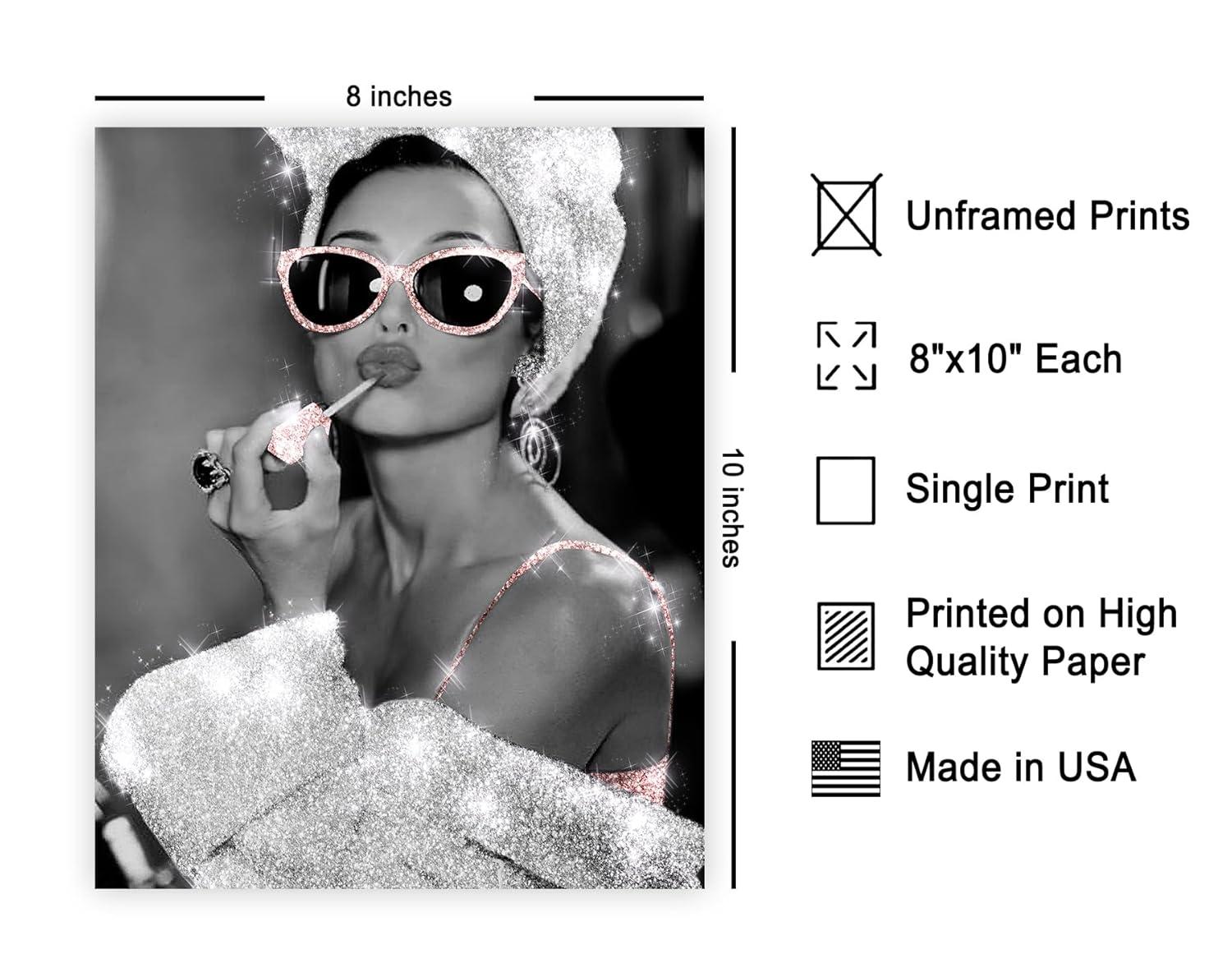 Poster Master Fashion Poster - Lady in Glitter Sunglasses Print - Lipstick Art - Modern Art - Trendy Art - Gift for Women & Fashionista - Wall Decor for Bedroom or Girls Room - 8x10 UNFRAMED Wall Art